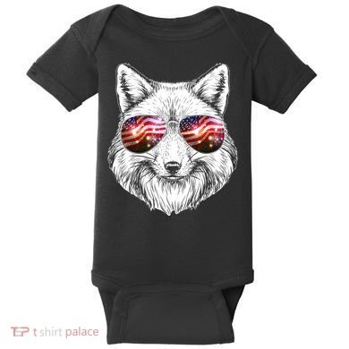 USA American Flag Fireworks Fox Baby Bodysuit