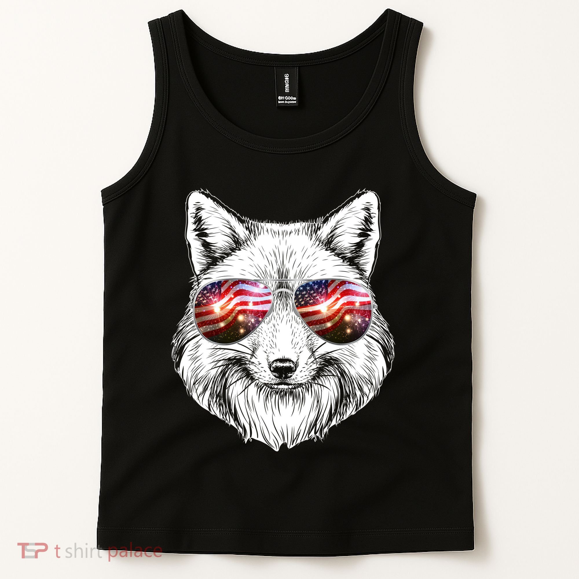 USA American Flag Fireworks Fox Tank Top