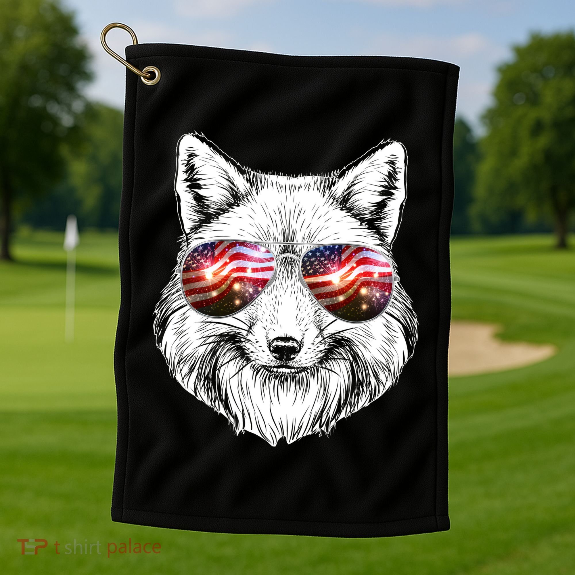 USA American Flag Fireworks Fox Golf Towel