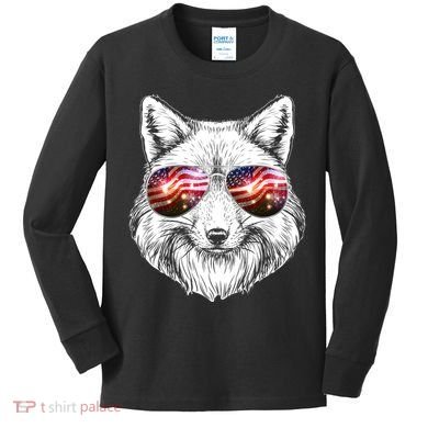 USA American Flag Fireworks Fox Kids Long Sleeve Shirt