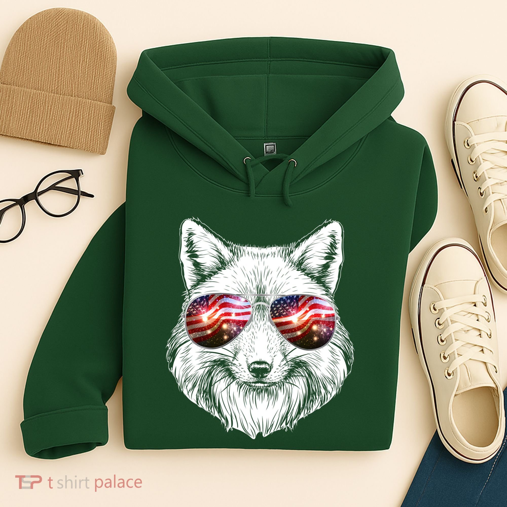 USA American Flag Fireworks Fox Hoodie