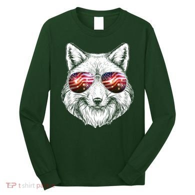 USA American Flag Fireworks Fox Long Sleeve Shirt