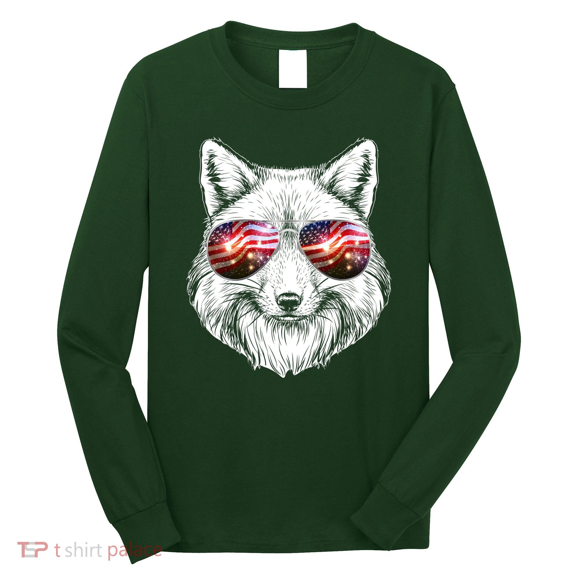 USA American Flag Fireworks Fox Long Sleeve Shirt