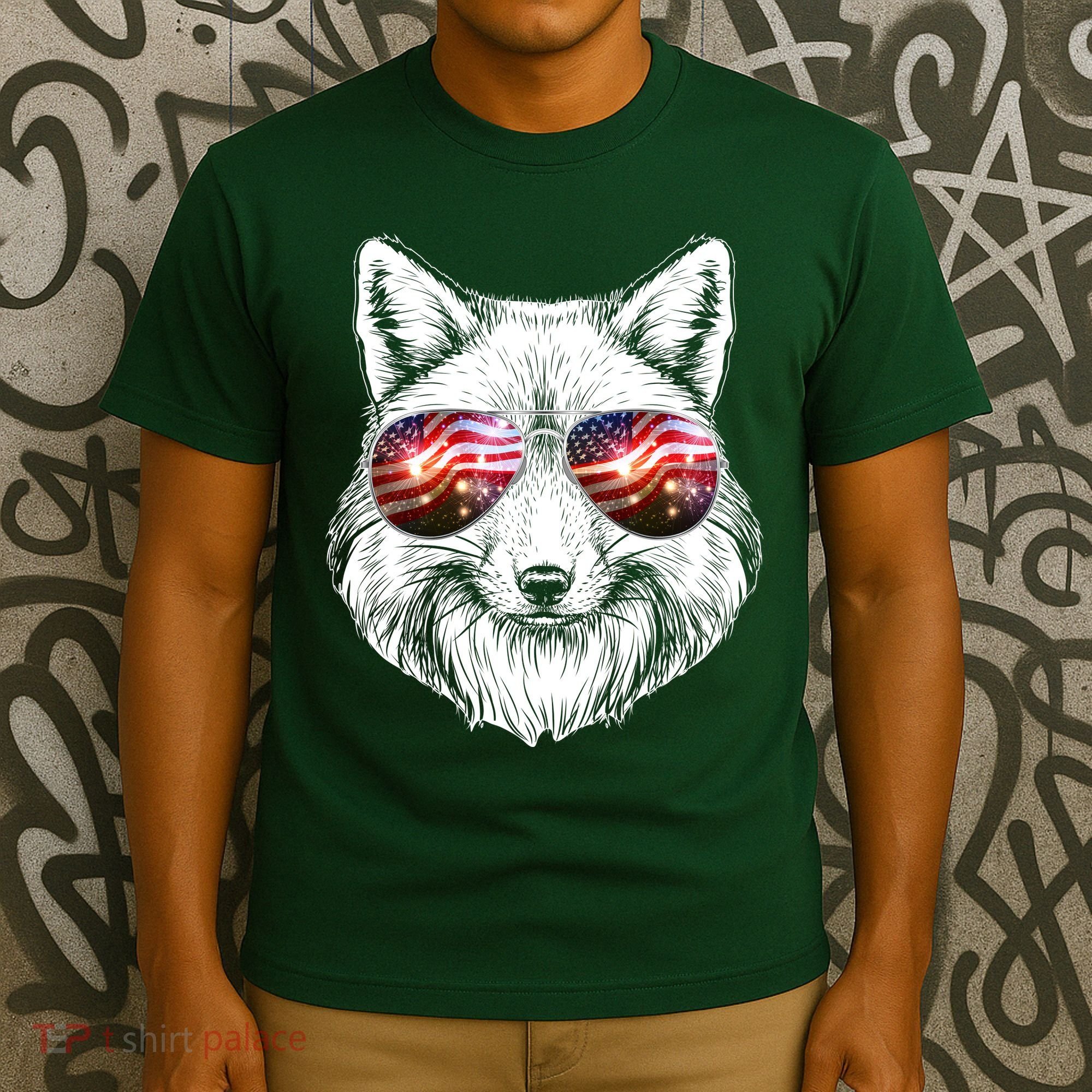 USA American Flag Fireworks Fox T-Shirt