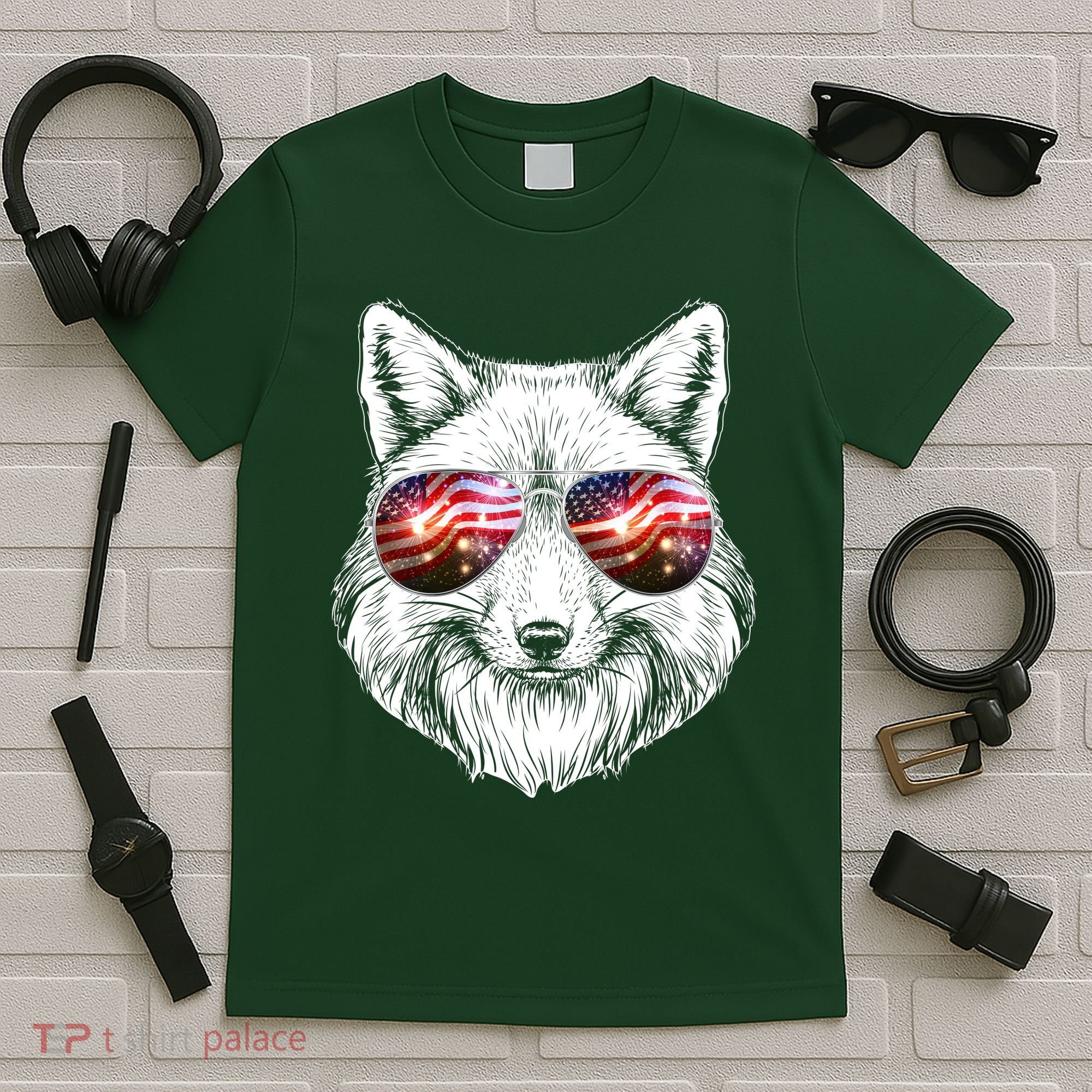 USA American Flag Fireworks Fox T-Shirt