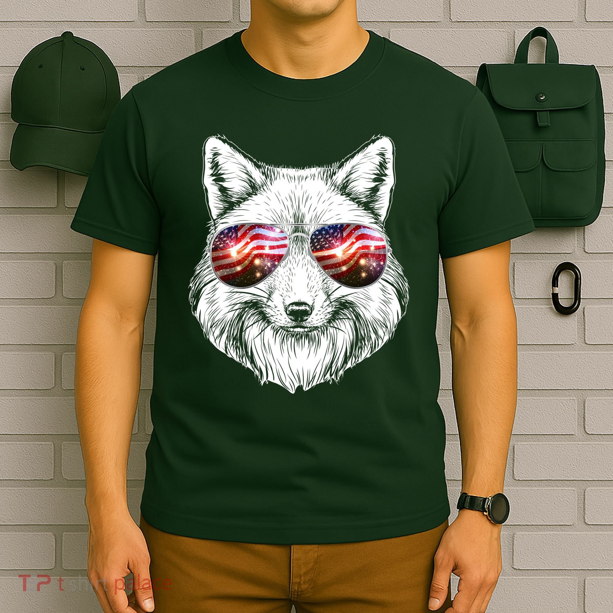 USA American Flag Fireworks Fox T-Shirt