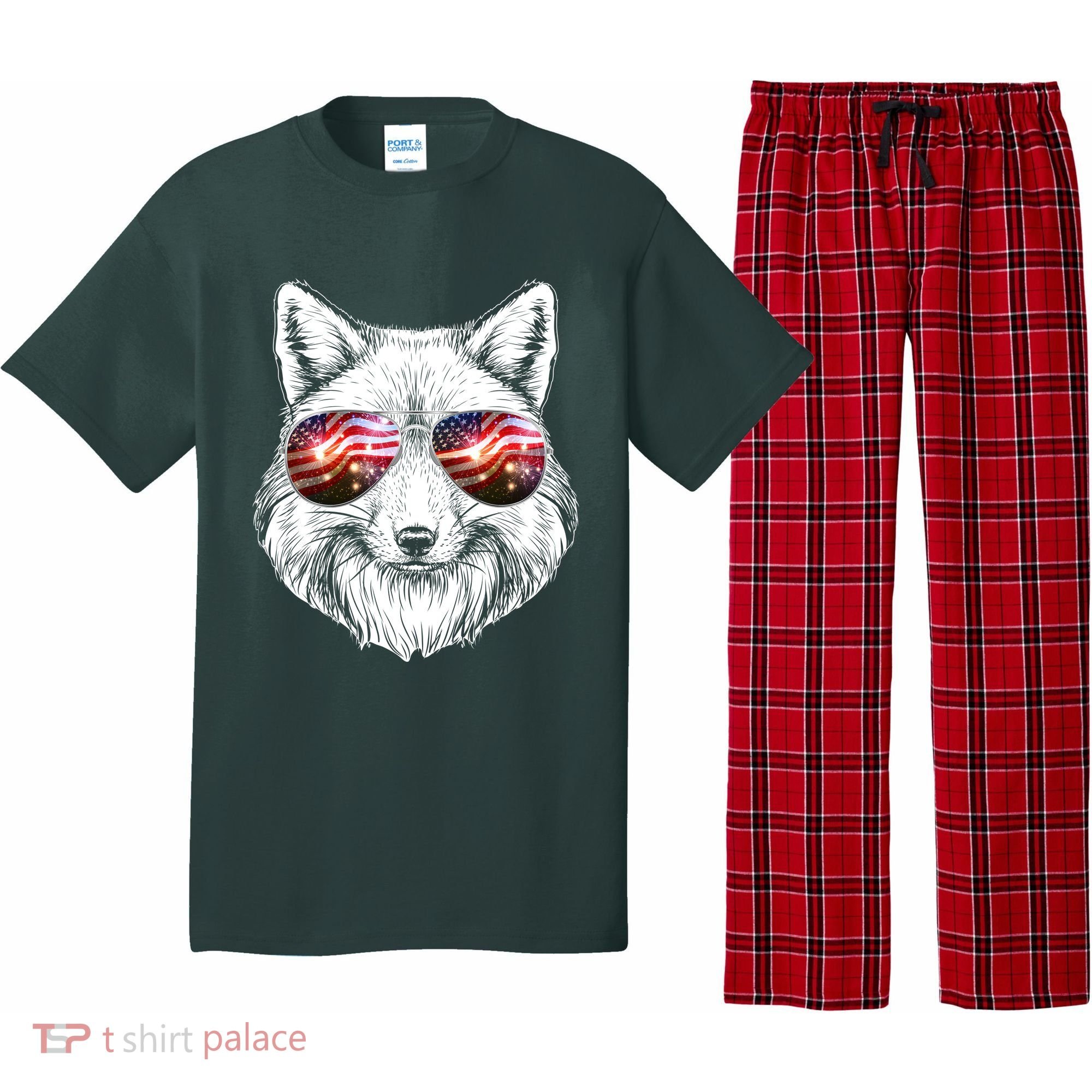USA American Flag Fireworks Fox Pajama Set