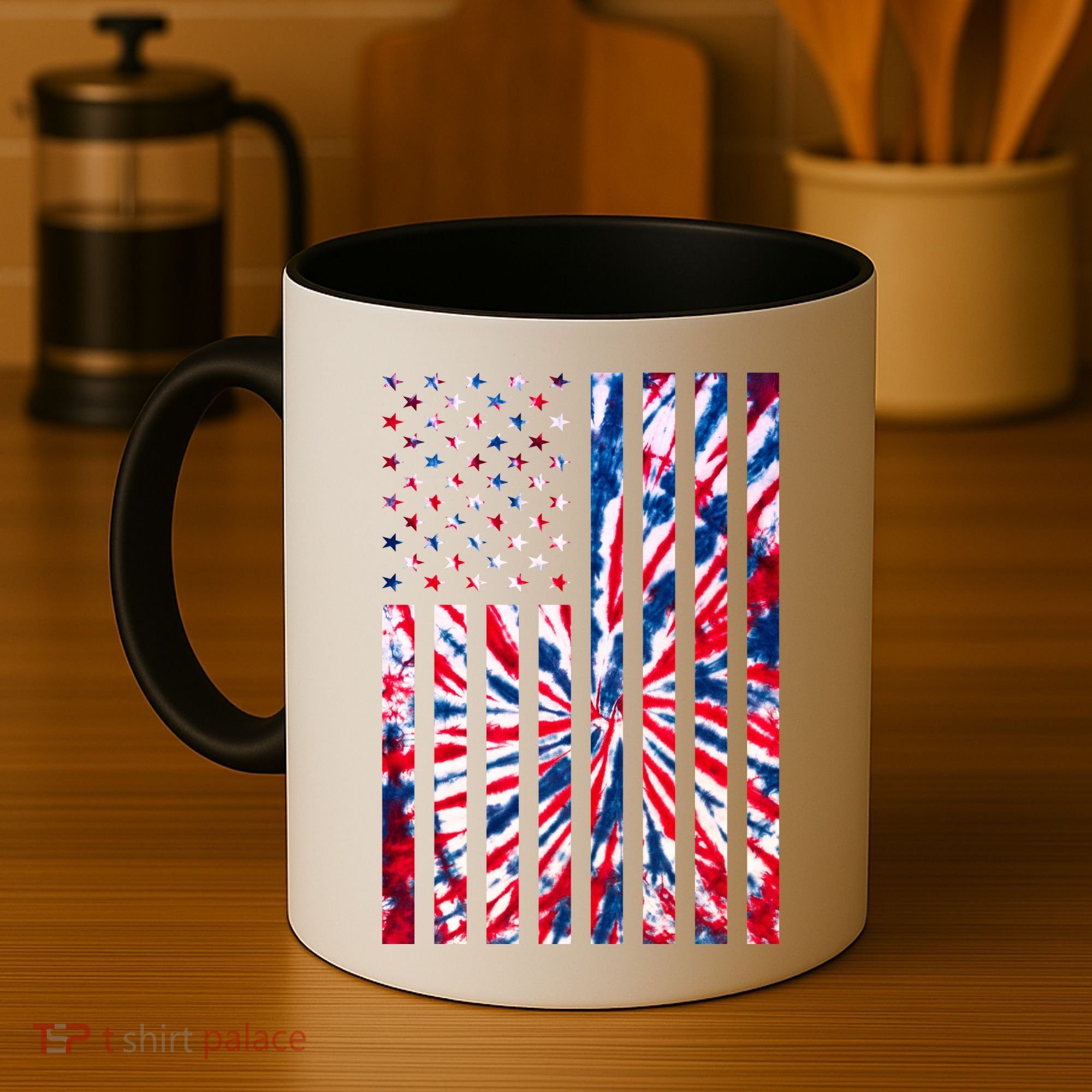 USA American Flag Red White Blue Tie Dye Coffee Mug