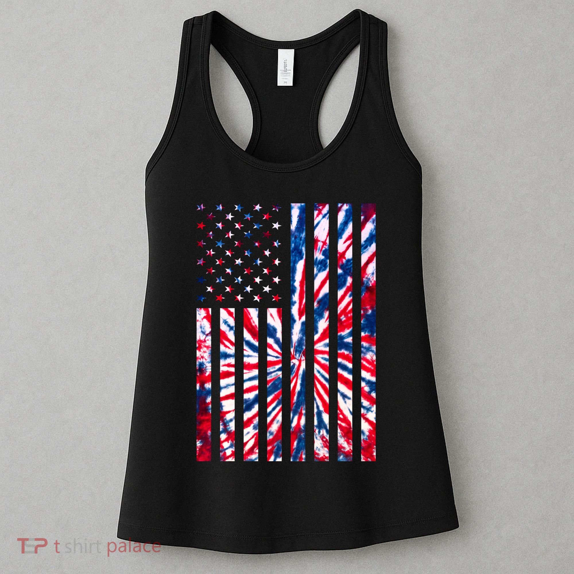 USA American Flag Red White Blue Tie Dye Women's Tank Top