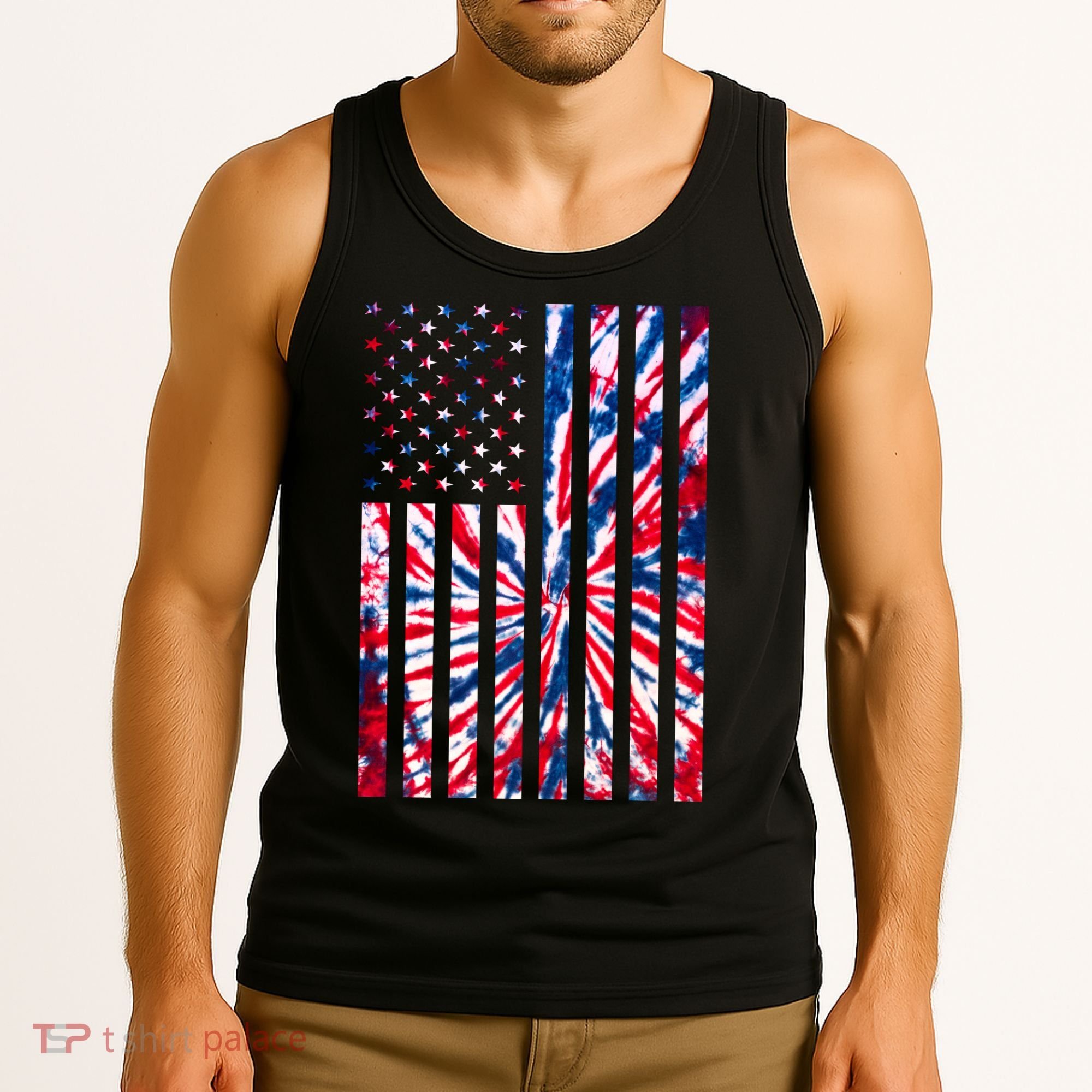 USA American Flag Red White Blue Tie Dye Tank Top