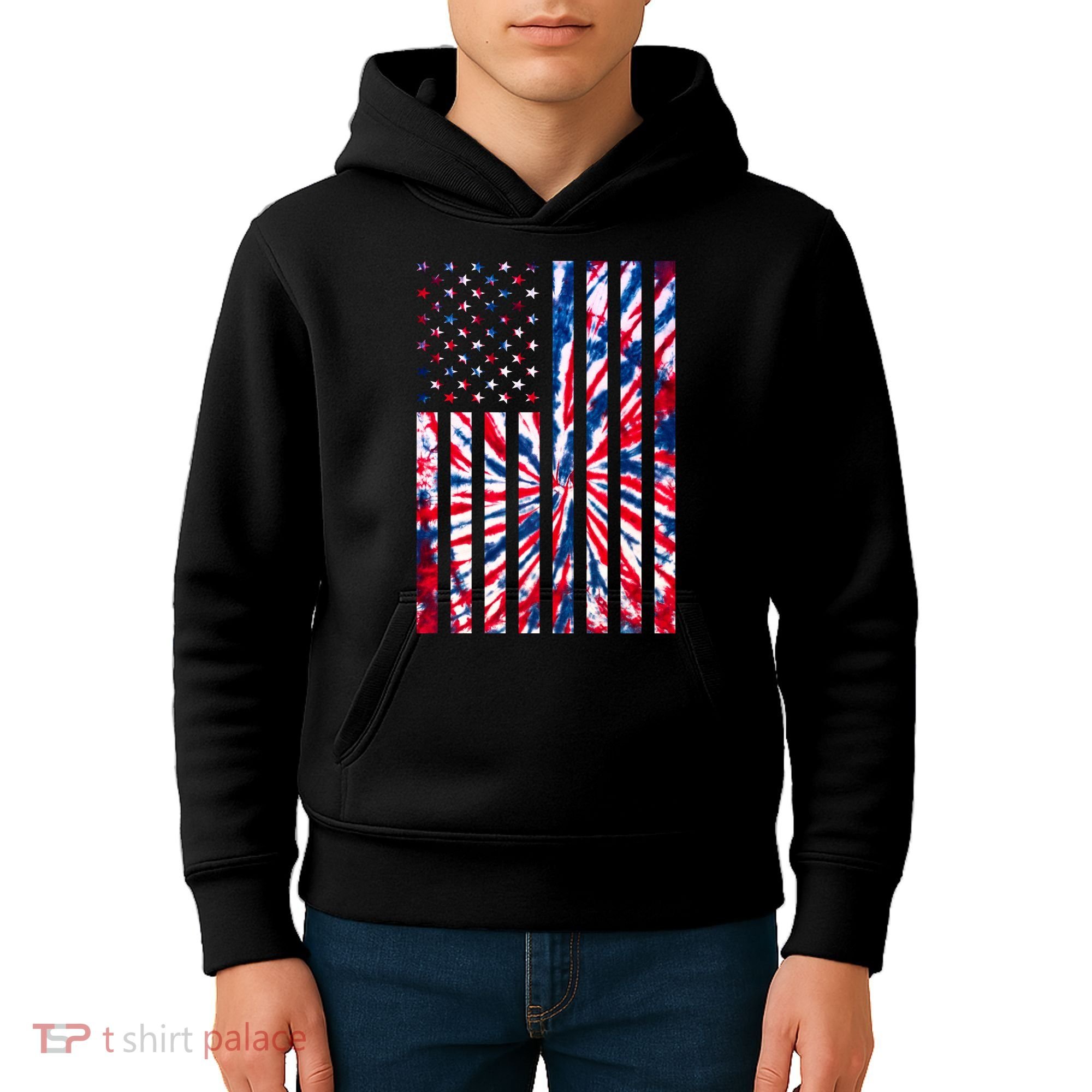 USA American Flag Red White Blue Tie Dye Kids Hoodie