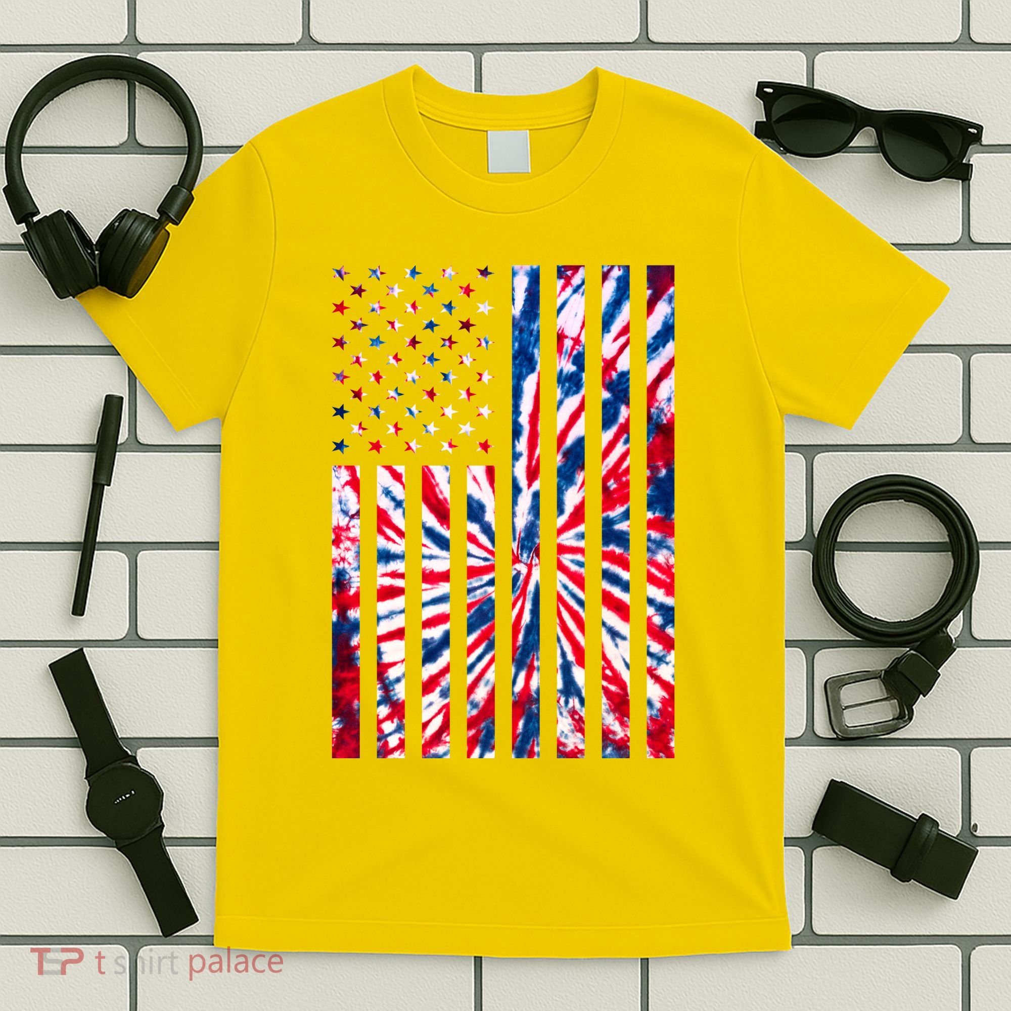 USA American Flag Red White Blue Tie Dye T-Shirt