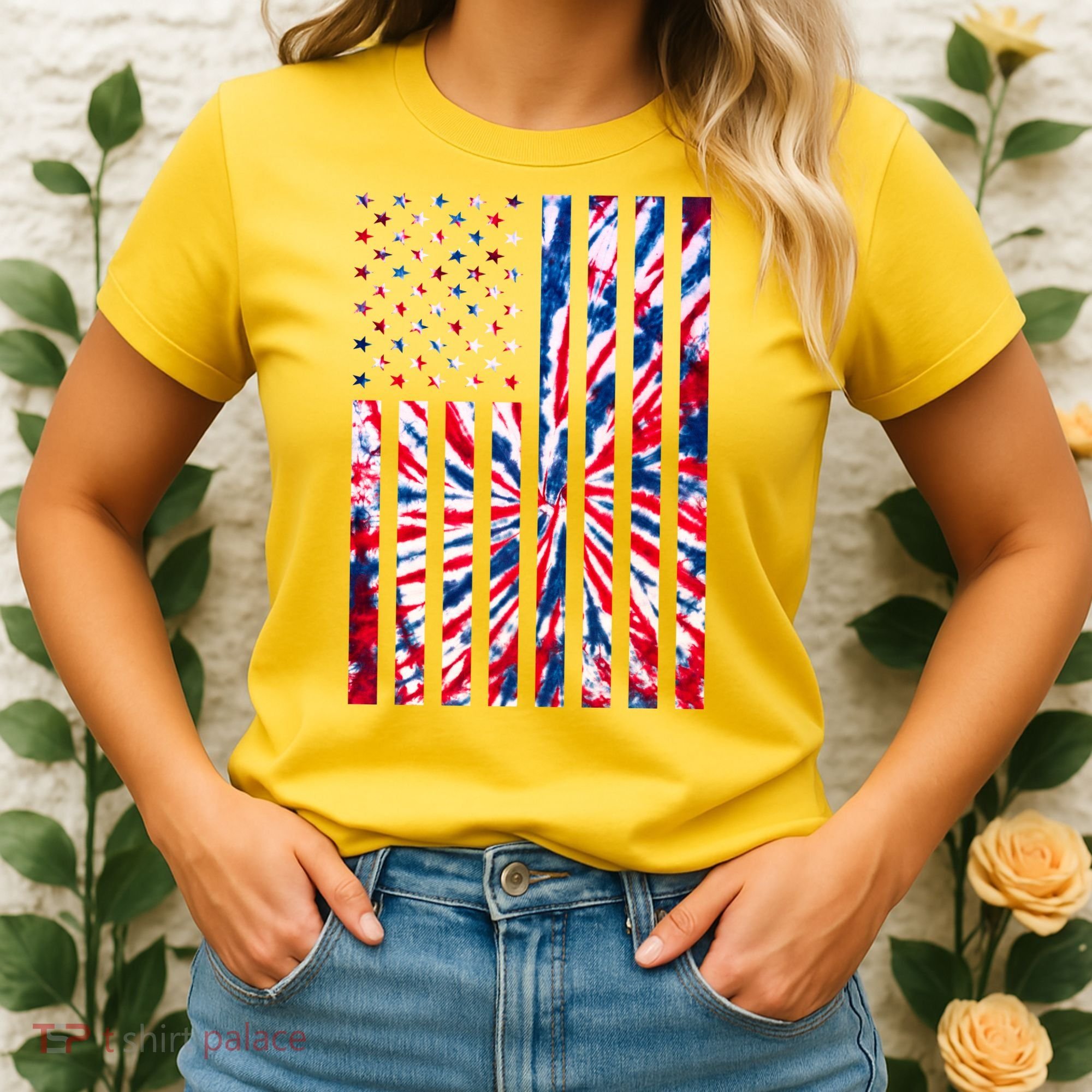 USA American Flag Red White Blue Tie Dye Women's T-Shirt