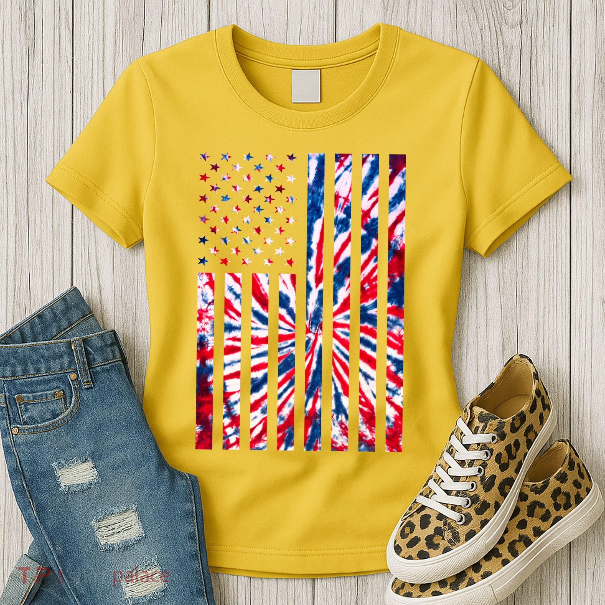 USA American Flag Red White Blue Tie Dye Women's T-Shirt