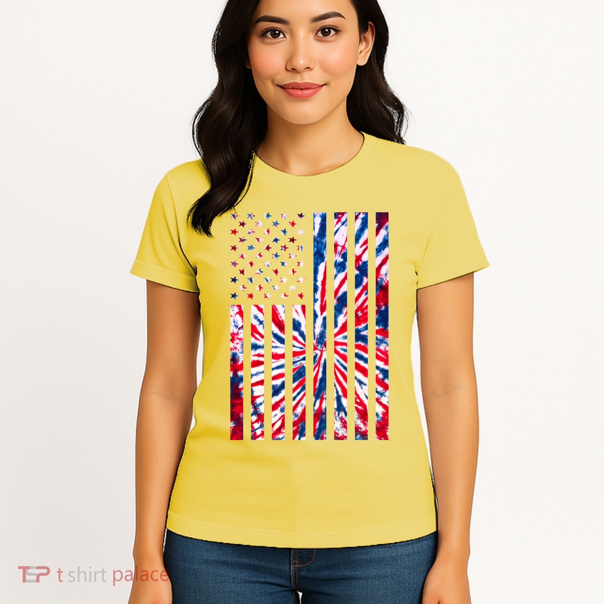 USA American Flag Red White Blue Tie Dye Women's T-Shirt