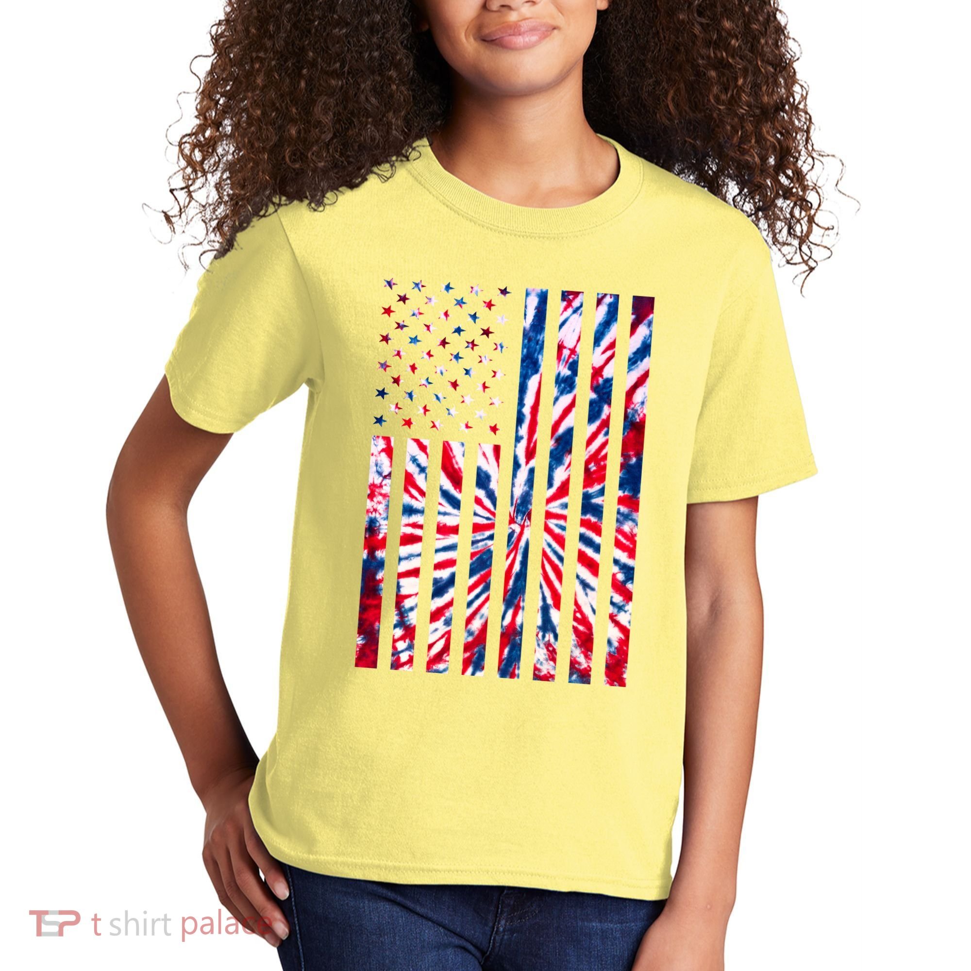 USA American Flag Red White Blue Tie Dye Kids T-Shirt