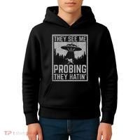 Ufo Alien Flying Saucer They See Me Probing They Hatin Kids Hoodie thumb 4