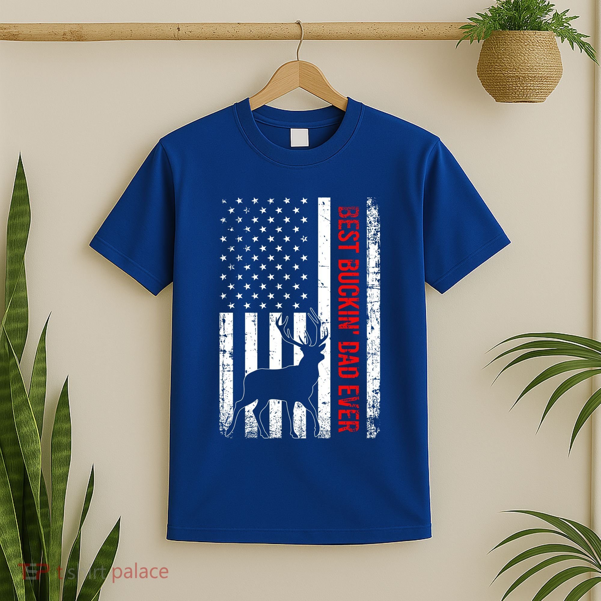 Usa American Flag Whitegreat Gifttailed Deer Best Buckin Dad Ever Gift T-Shirt
