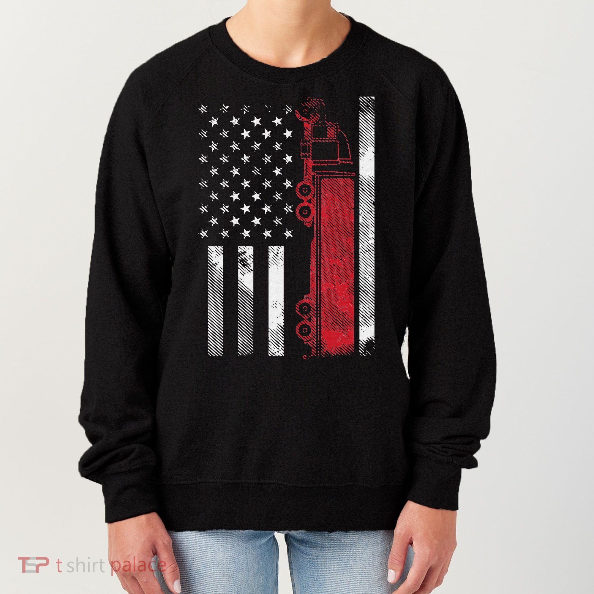 US American Flag Semi Truck Driver 18 Wheeler Trucker Gift Women's Sweatshirt