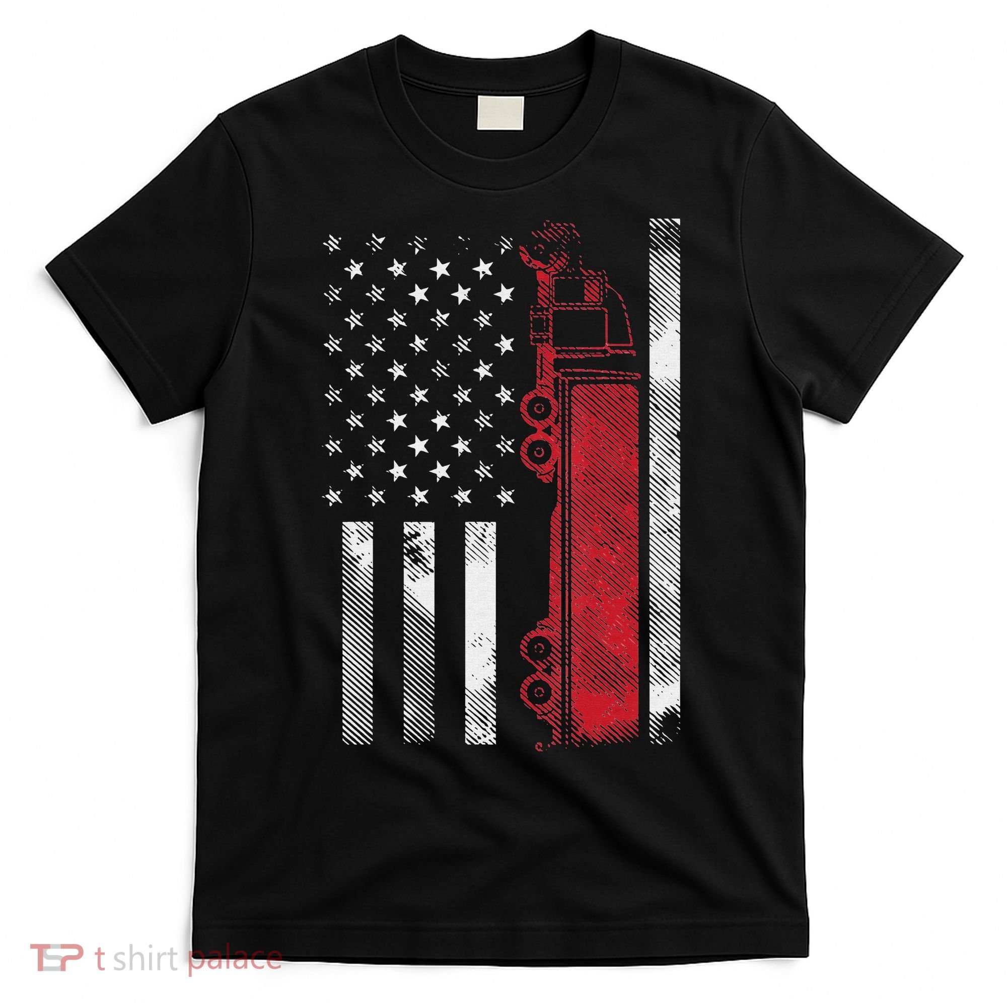 US American Flag Semi Truck Driver 18 Wheeler Trucker Gift T-Shirt