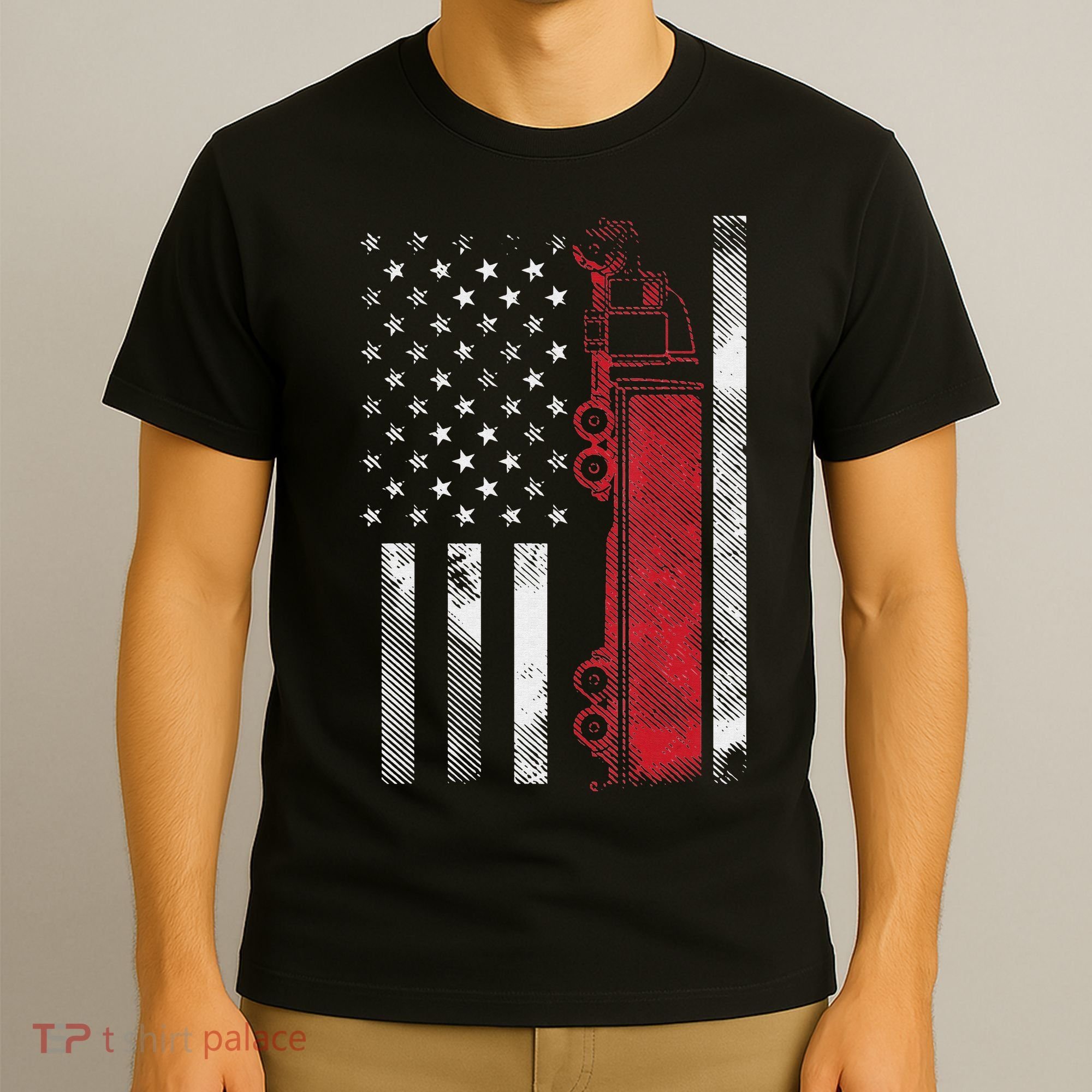 US American Flag Semi Truck Driver 18 Wheeler Trucker Gift T-Shirt
