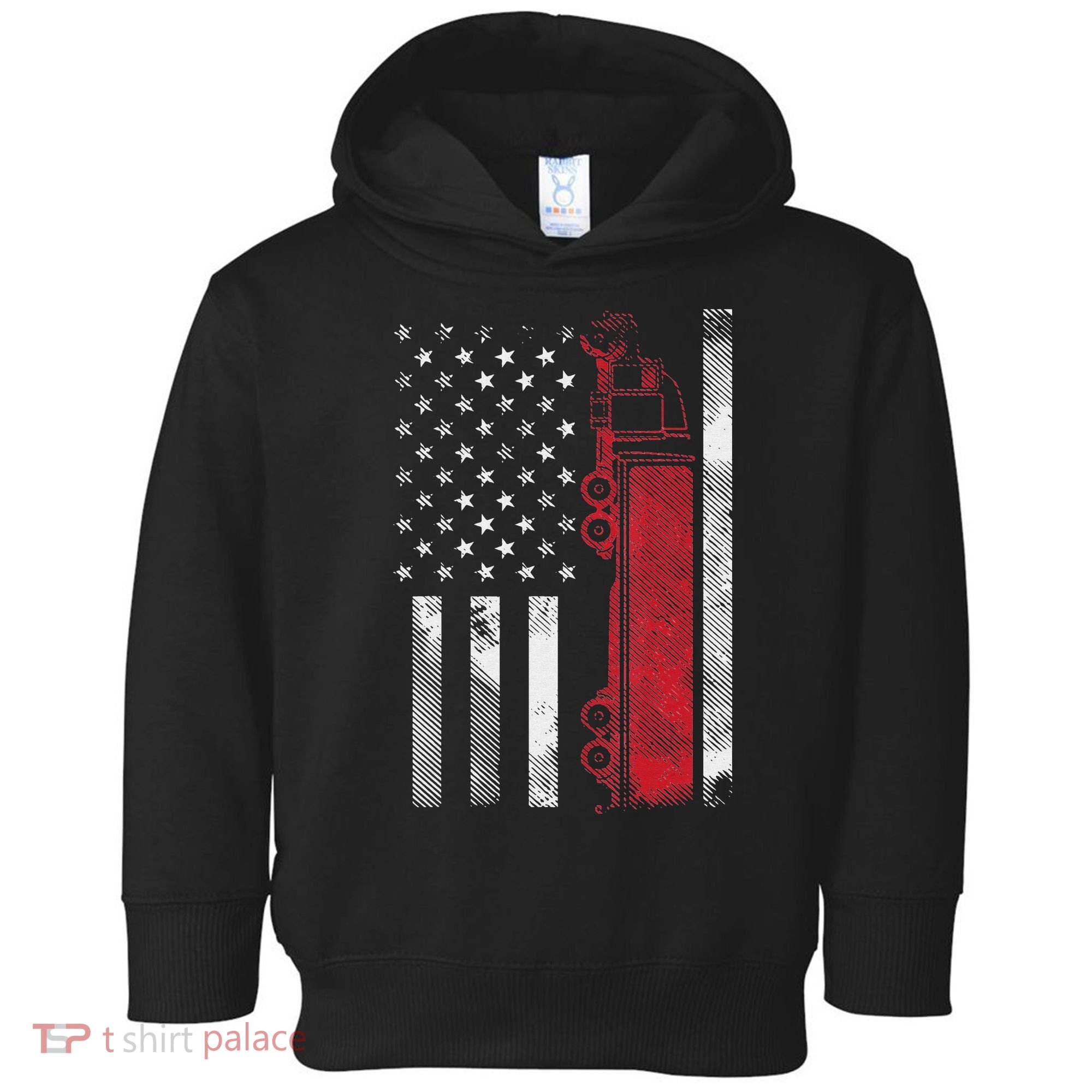 US American Flag Semi Truck Driver 18 Wheeler Trucker Gift Toddler Hoodie