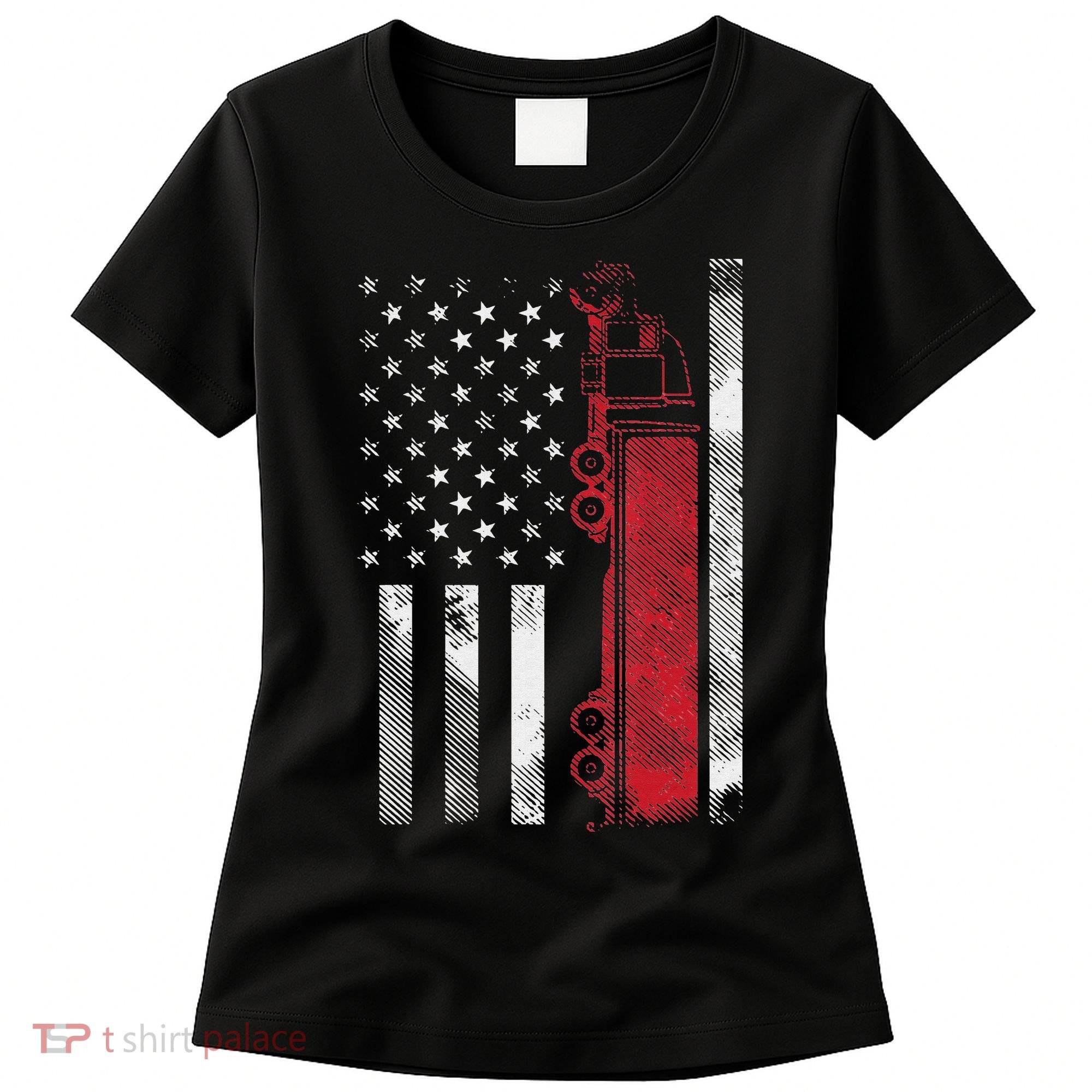 US American Flag Semi Truck Driver 18 Wheeler Trucker Gift Women's T-Shirt