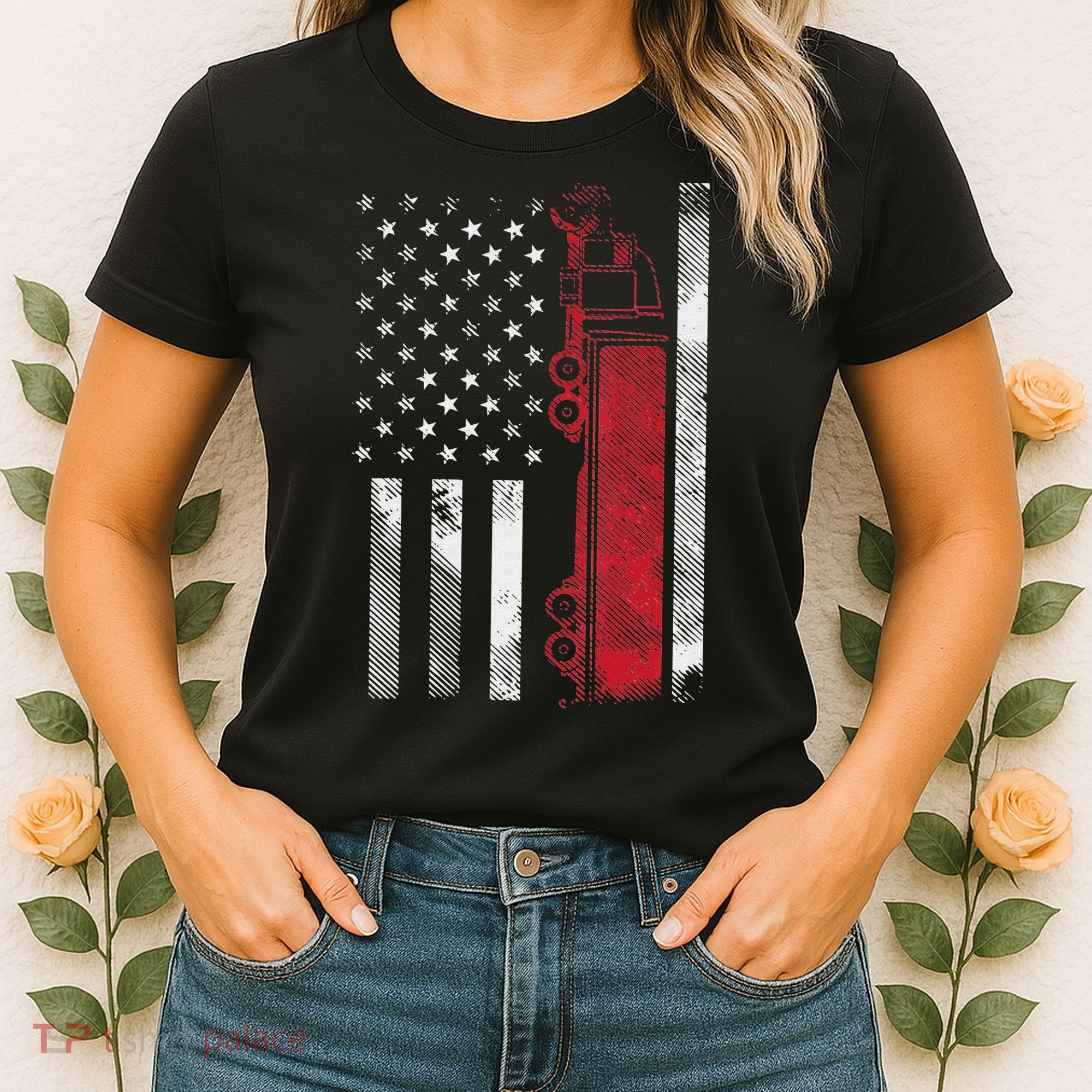 US American Flag Semi Truck Driver 18 Wheeler Trucker Gift Women's T-Shirt