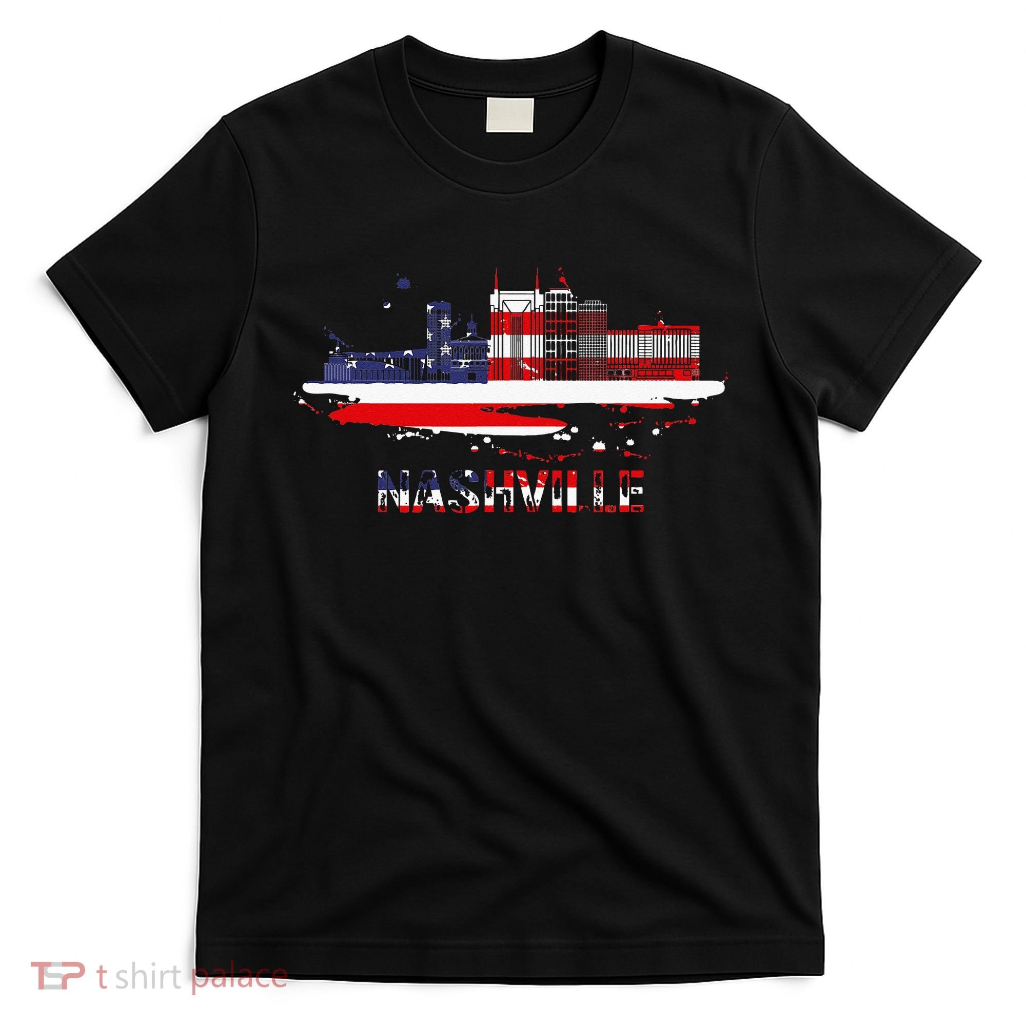 USA American Flag Cityscape Nashville Tennessee Skyline T-Shirt