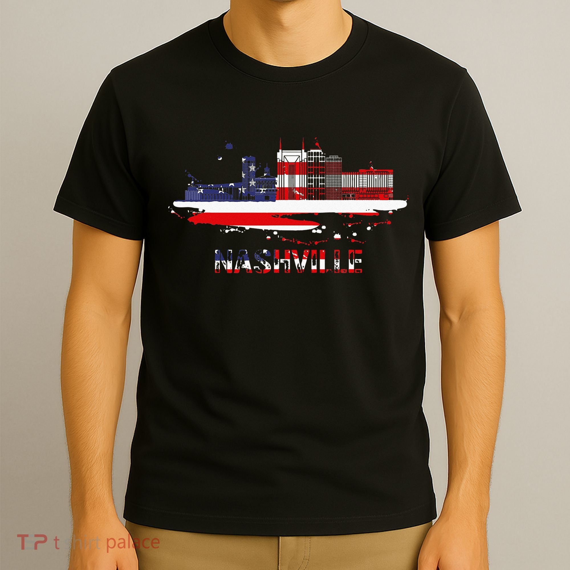 USA American Flag Cityscape Nashville Tennessee Skyline T-Shirt