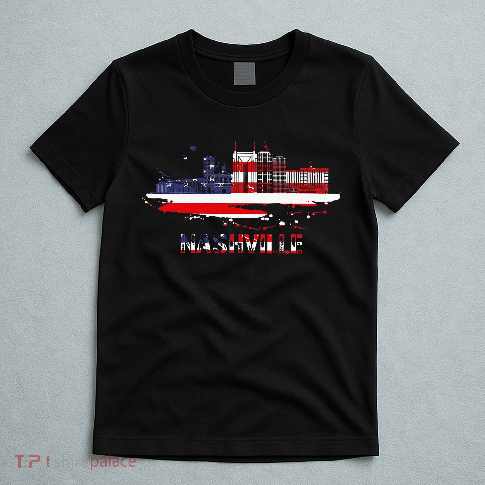 USA American Flag Cityscape Nashville Tennessee Skyline T-Shirt