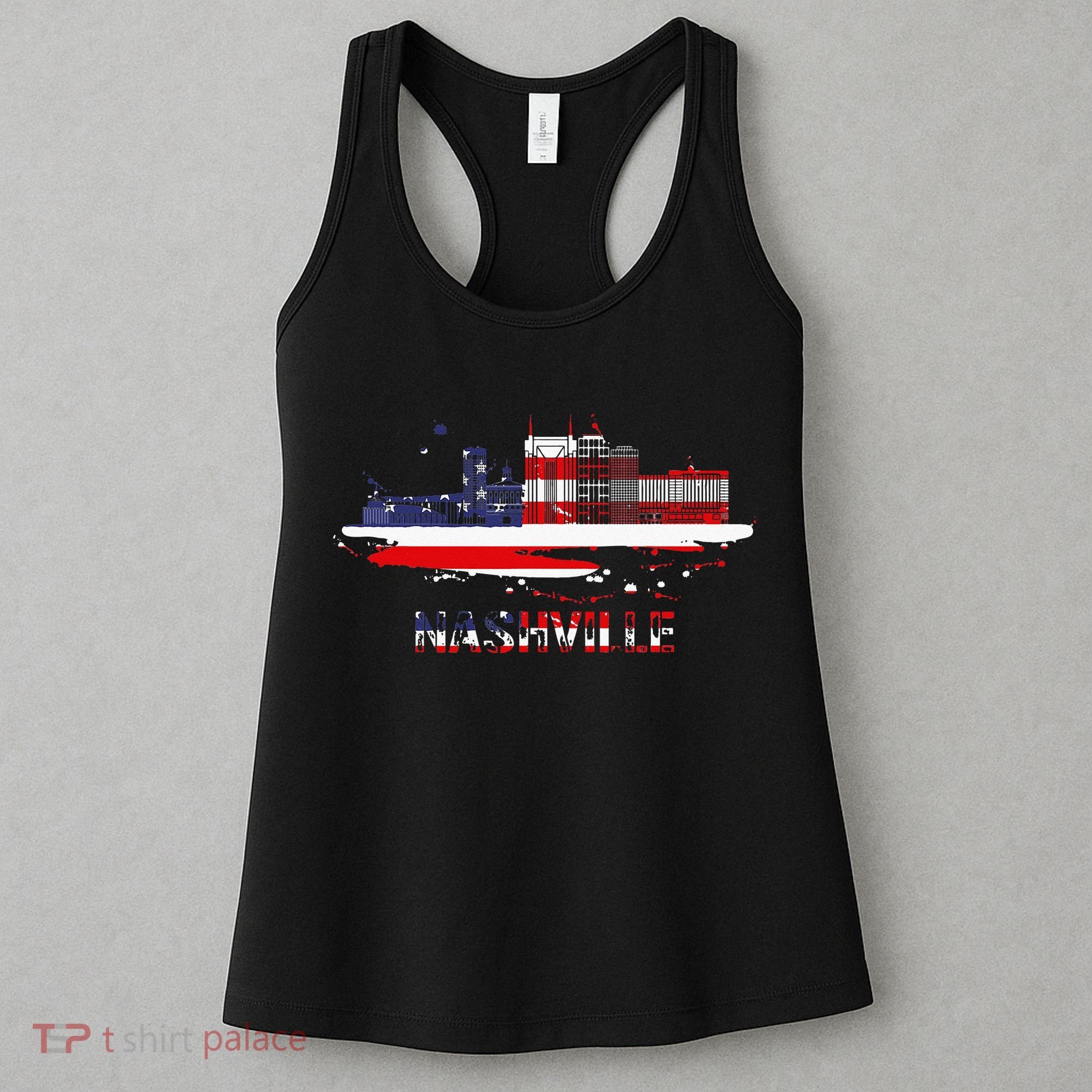 USA American Flag Cityscape Nashville Tennessee Skyline Women's Tank Top