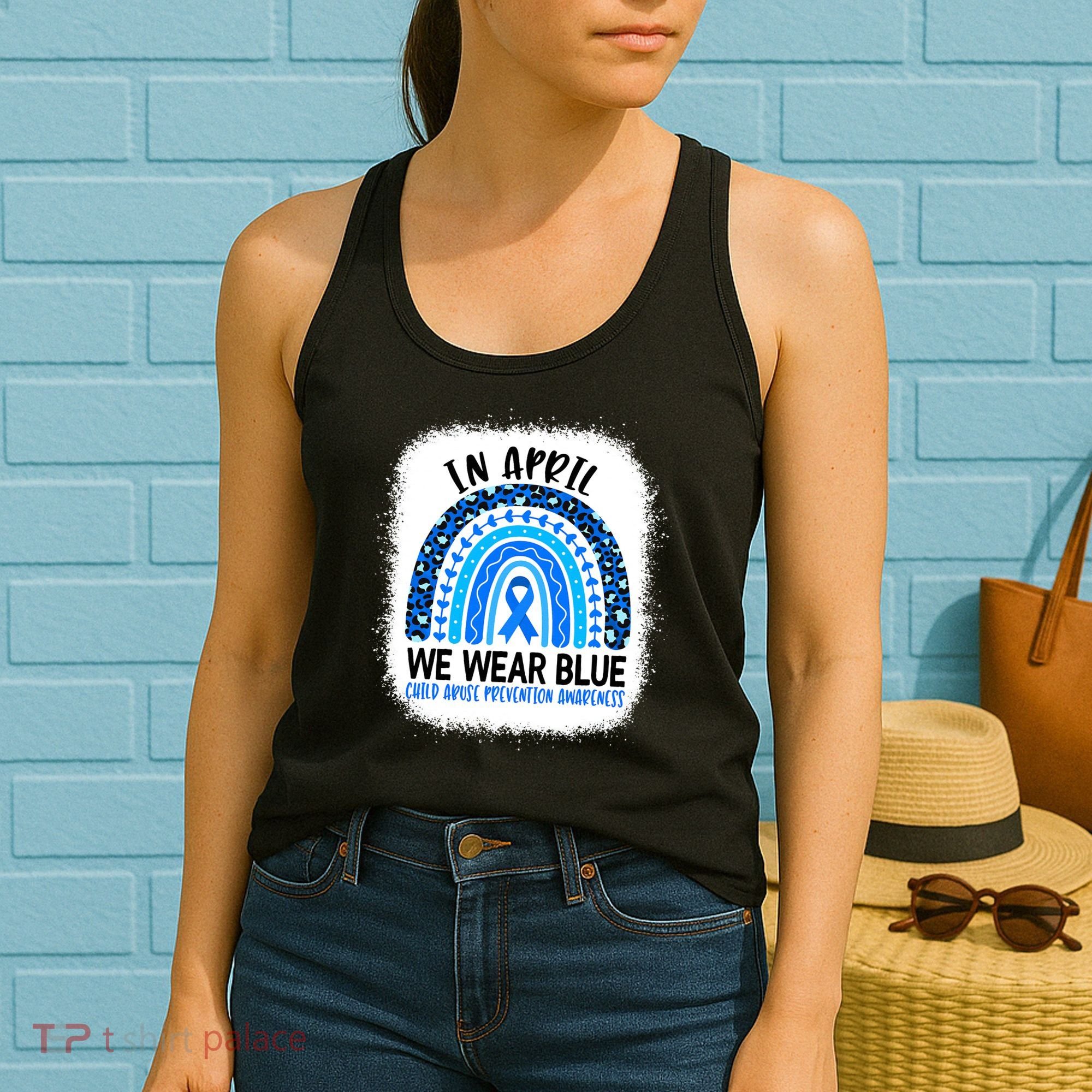 US America Flag Child Abuse Prevention Month April Awareness Women's Tank Top