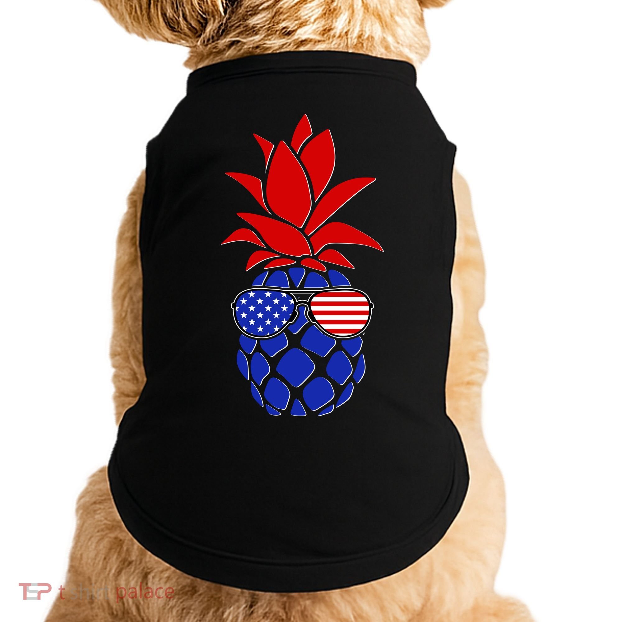 USA American Flag Sunglasses Pineapple Doggie Tank