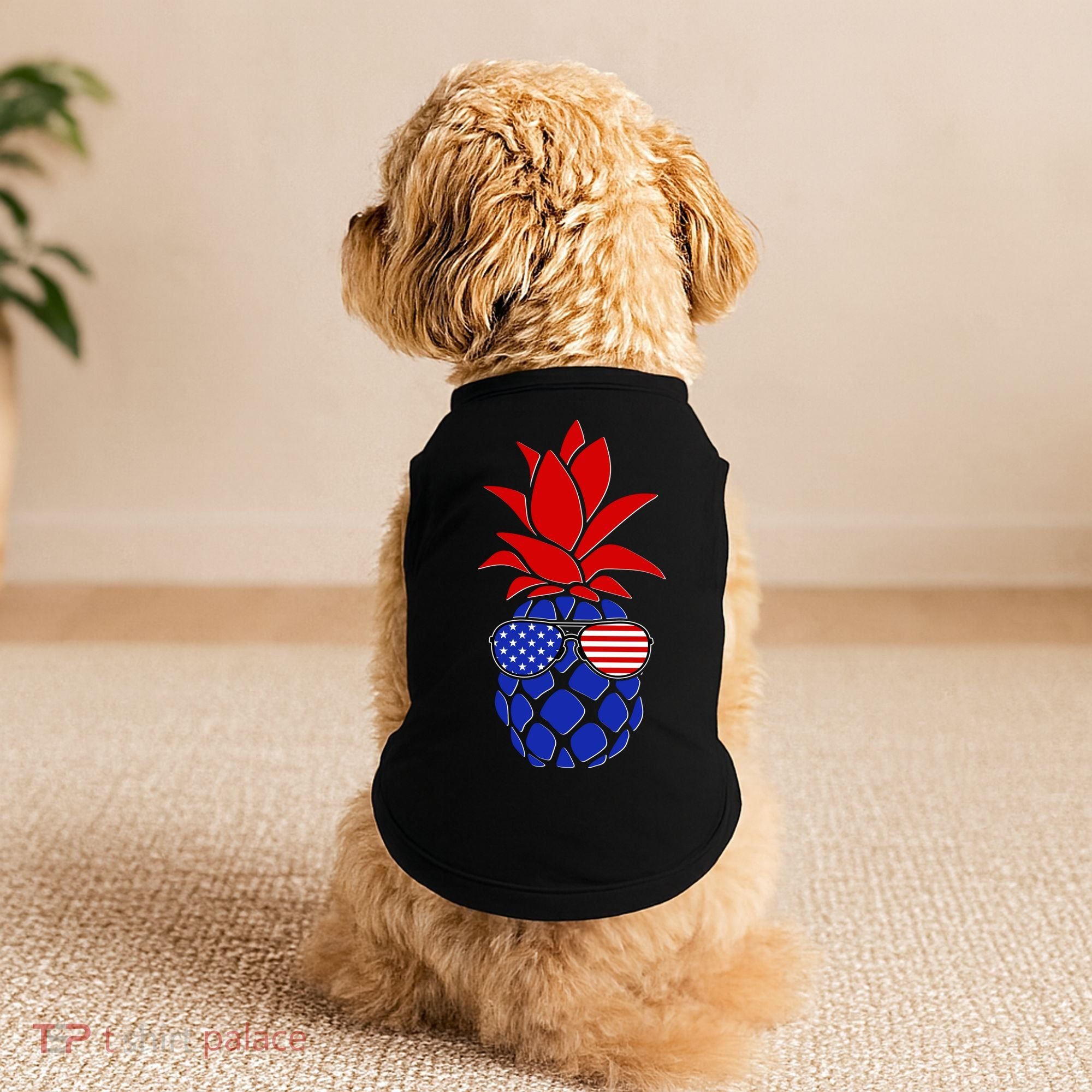 USA American Flag Sunglasses Pineapple Doggie Tank