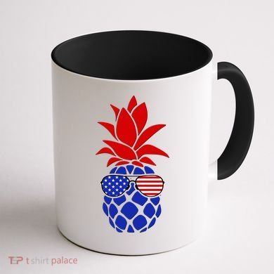 USA American Flag Sunglasses Pineapple Coffee Mug back