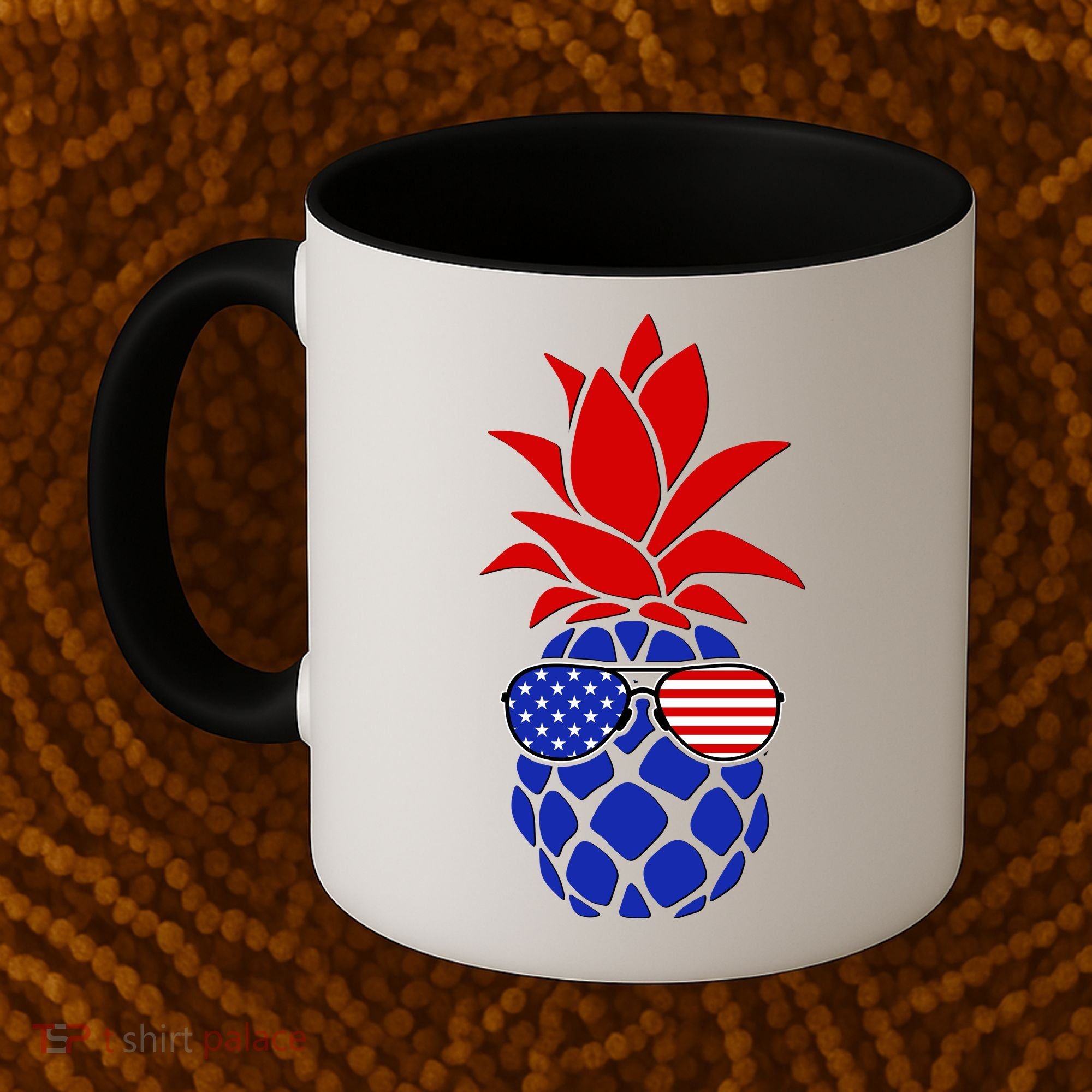 USA American Flag Sunglasses Pineapple Coffee Mug