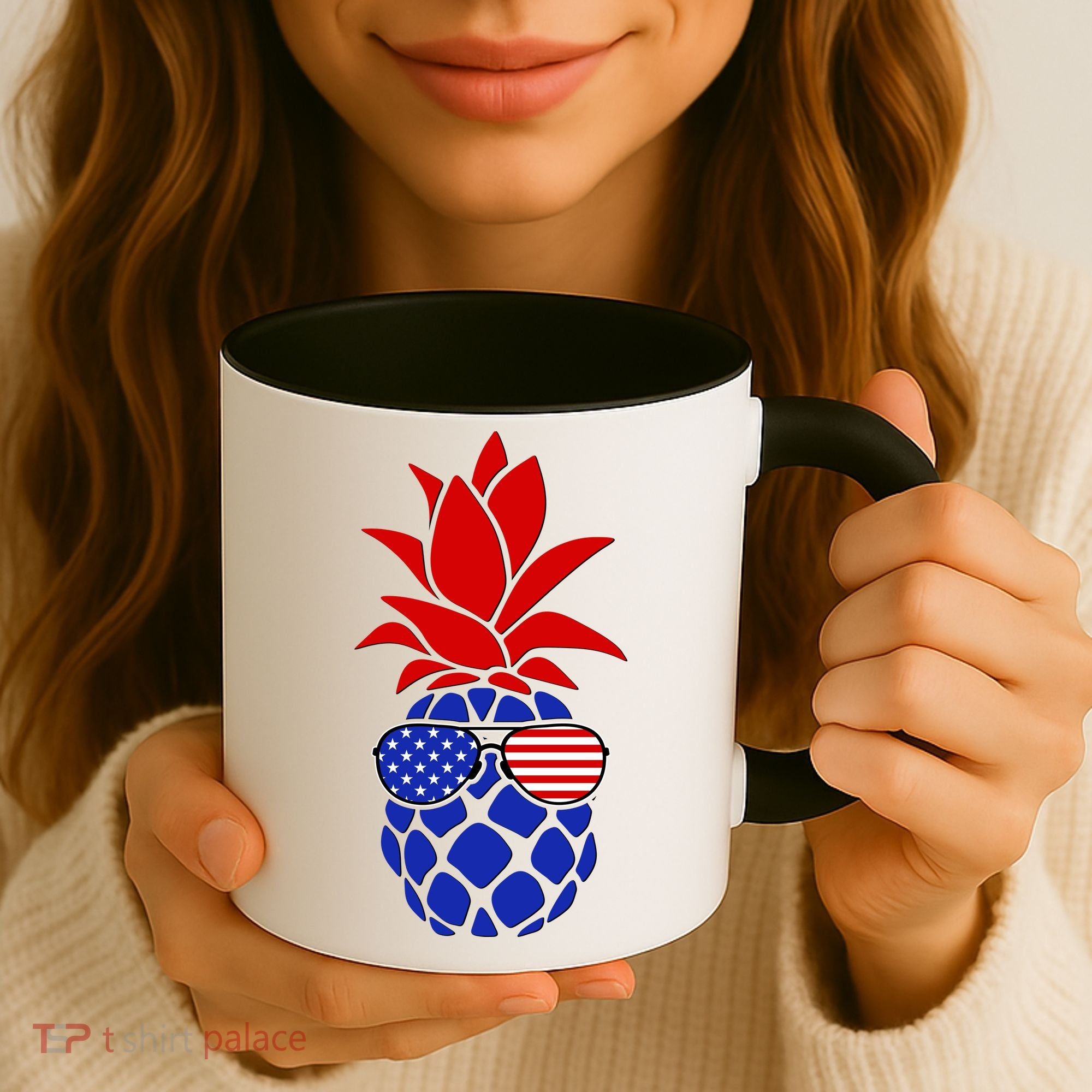 USA American Flag Sunglasses Pineapple Coffee Mug