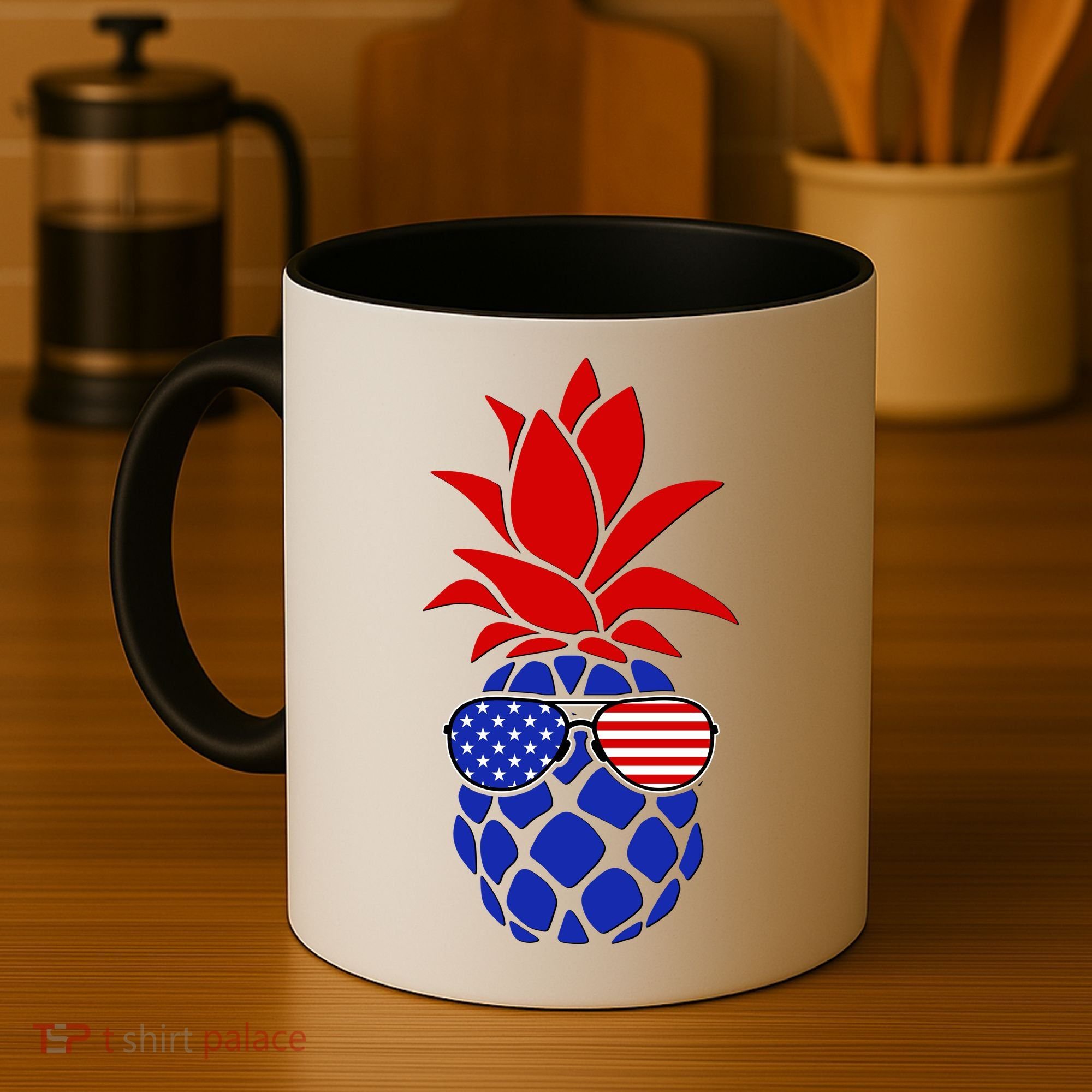 USA American Flag Sunglasses Pineapple Coffee Mug