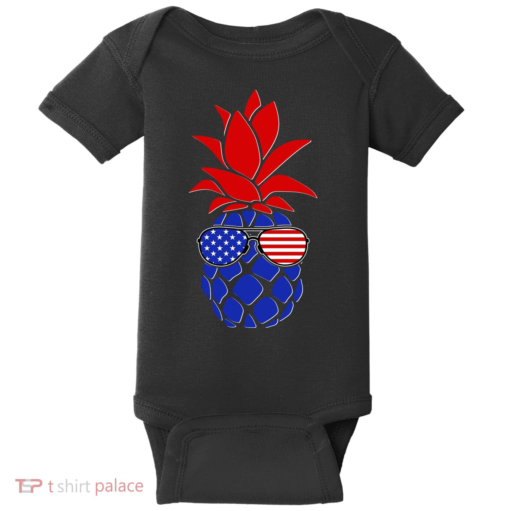 USA American Flag Sunglasses Pineapple Baby Bodysuit