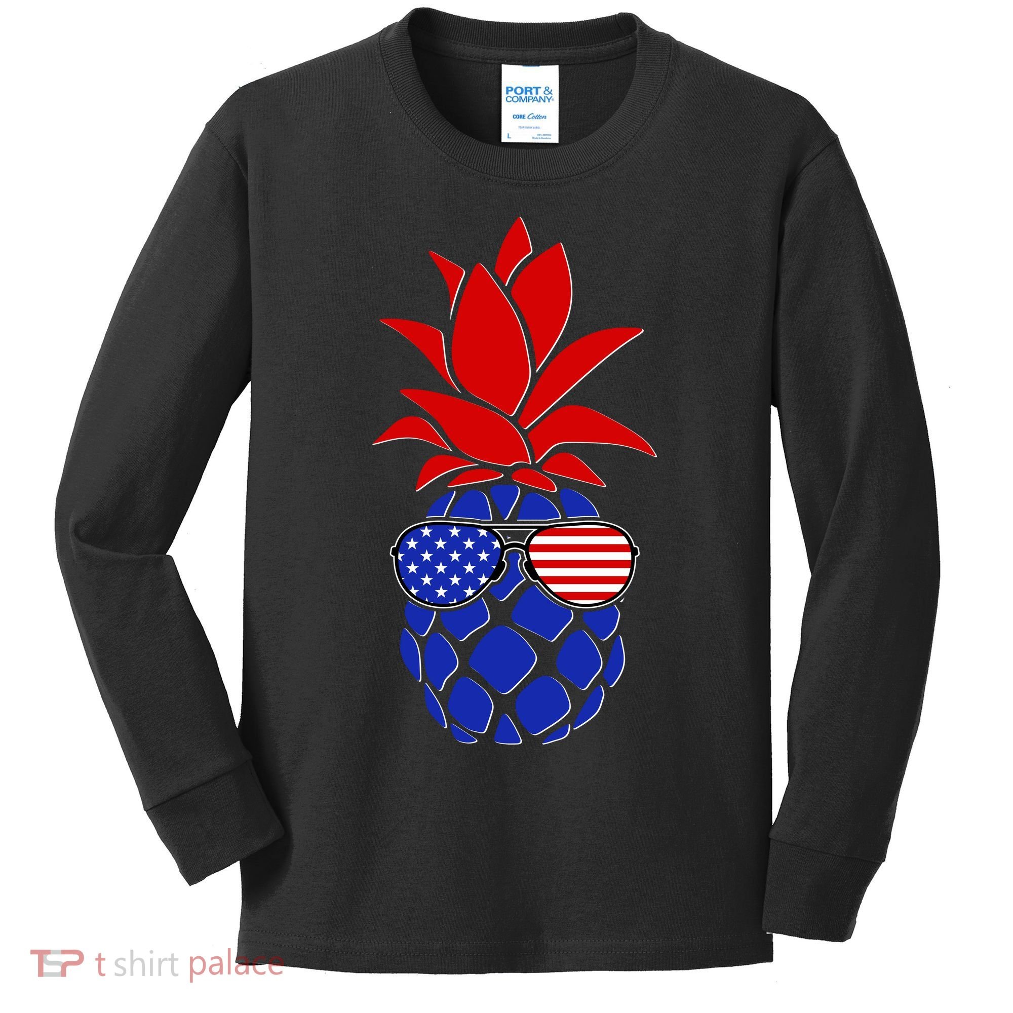 USA American Flag Sunglasses Pineapple Kids Long Sleeve Shirt