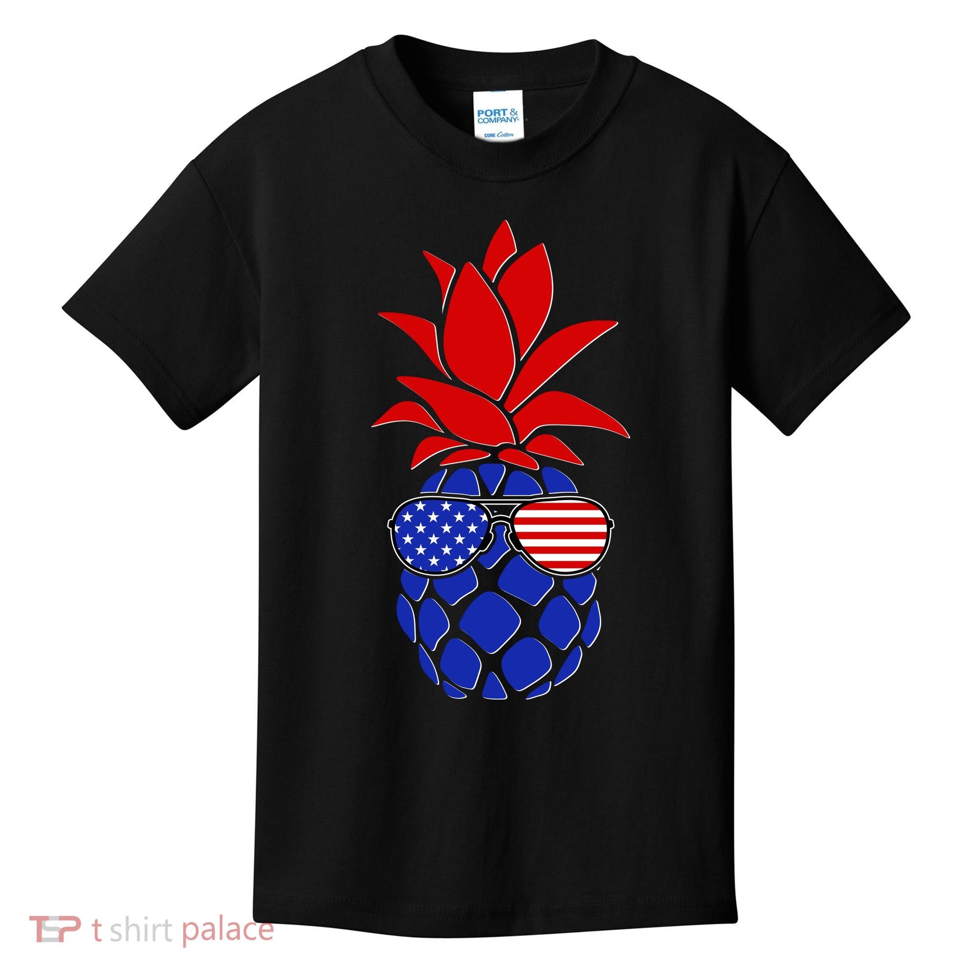 USA American Flag Sunglasses Pineapple Kids T-Shirt