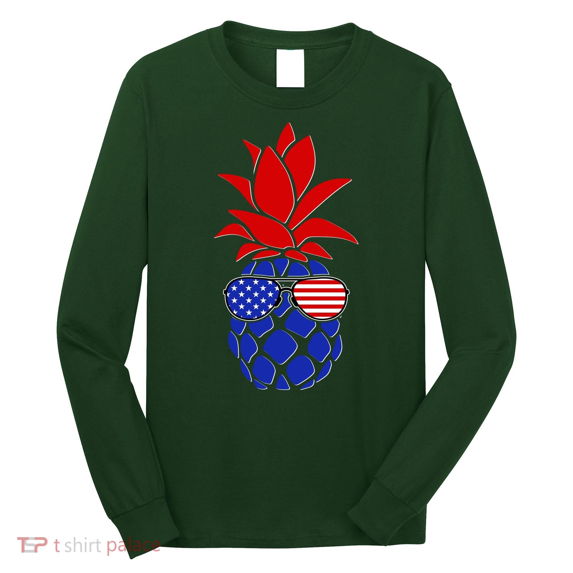 USA American Flag Sunglasses Pineapple Long Sleeve Shirt