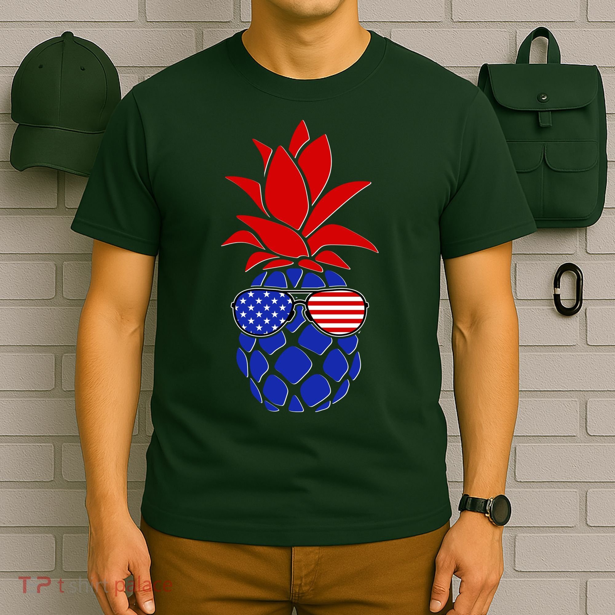 USA American Flag Sunglasses Pineapple T-Shirt