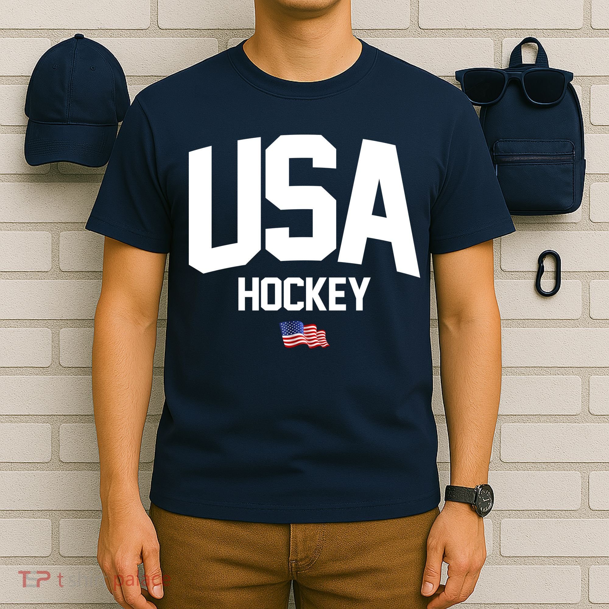 USA American Flag Hockey T-Shirt