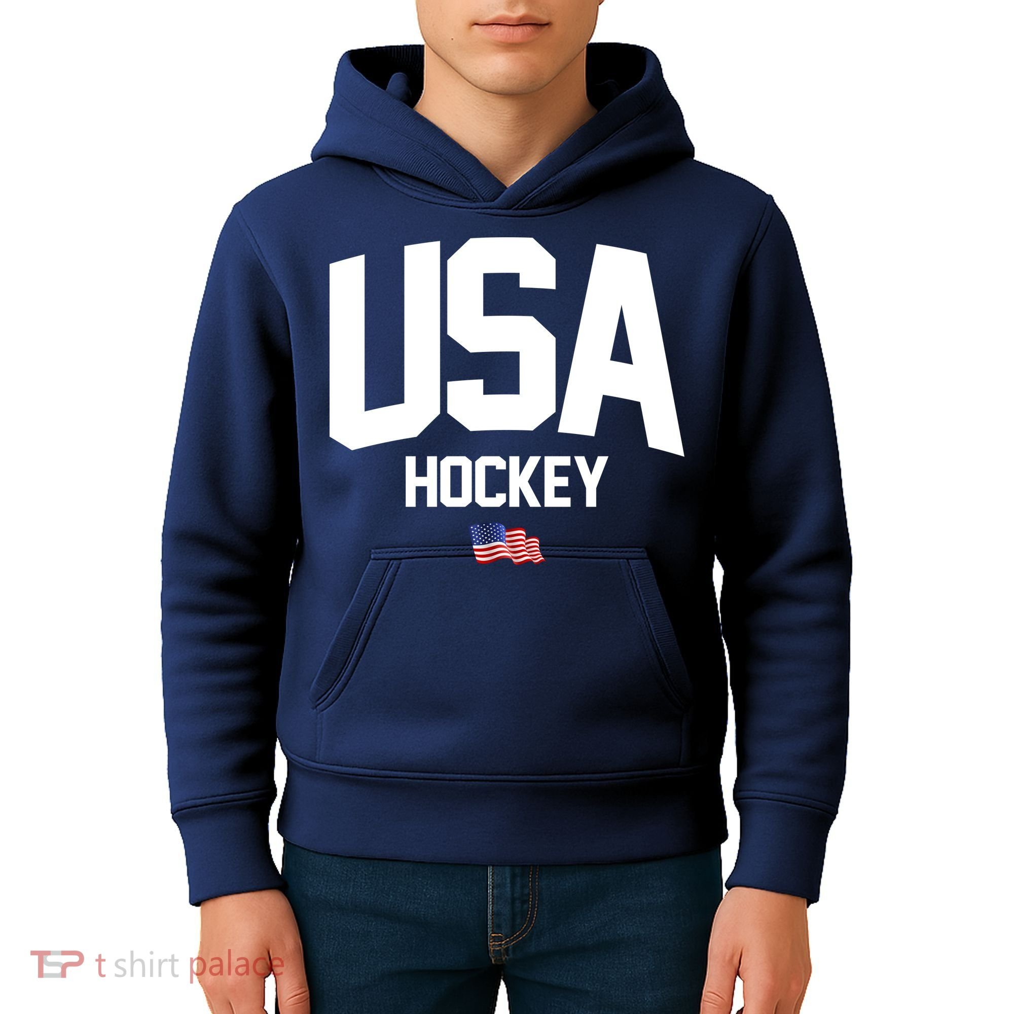 USA American Flag Hockey Kids Hoodie