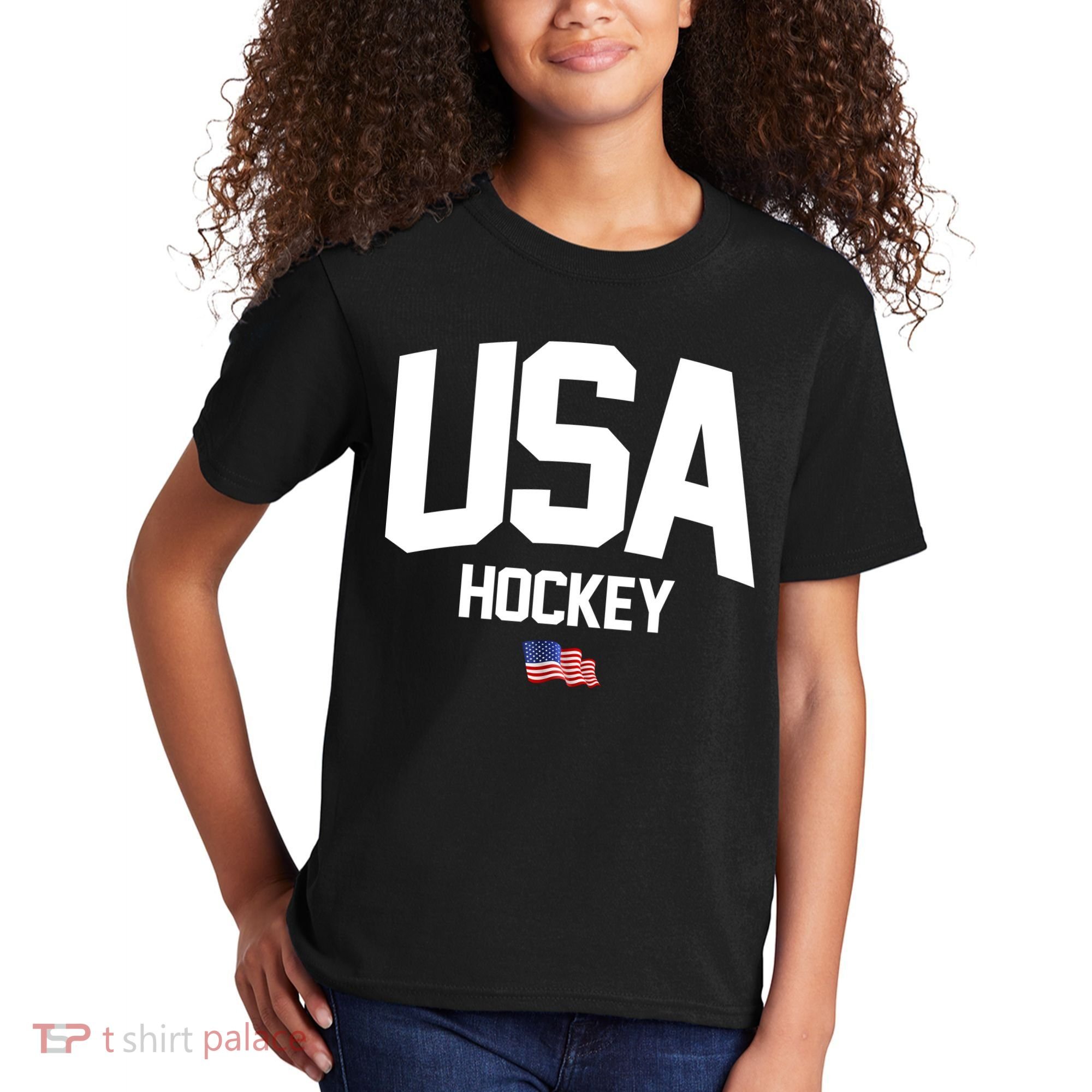 USA American Flag Hockey Kids T-Shirt