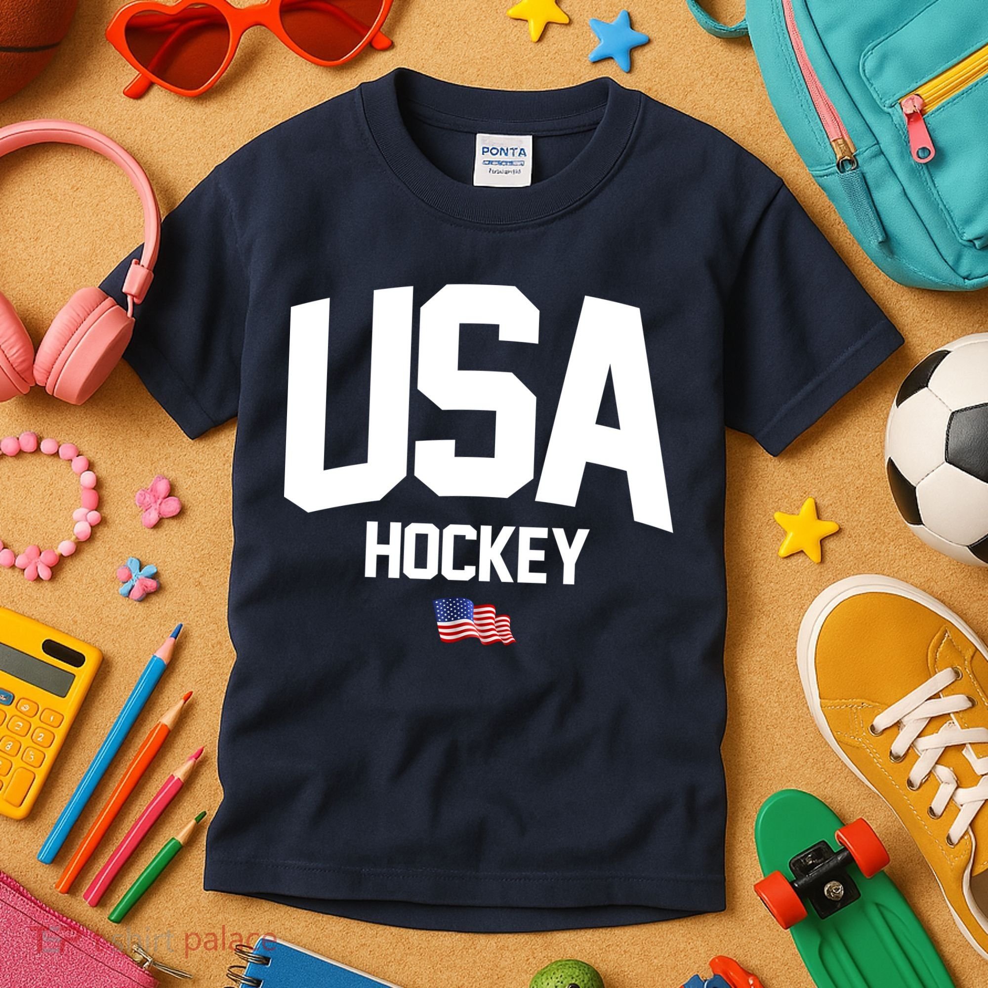 USA American Flag Hockey Kids T-Shirt