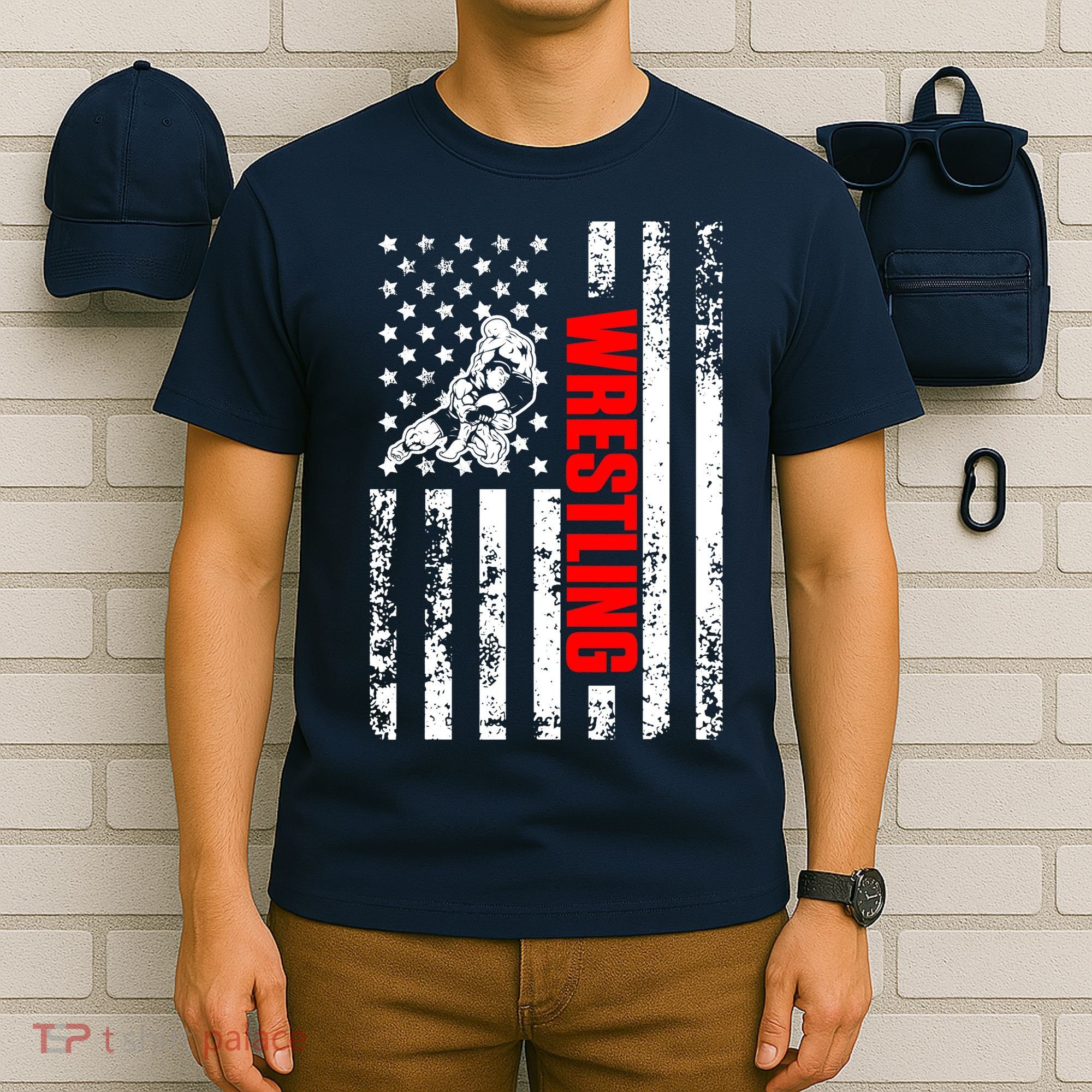 US American Flag Sports Patriotic Wrestling T-Shirt