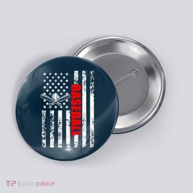 US American Flag Baseball Patriotic Baseball Button
